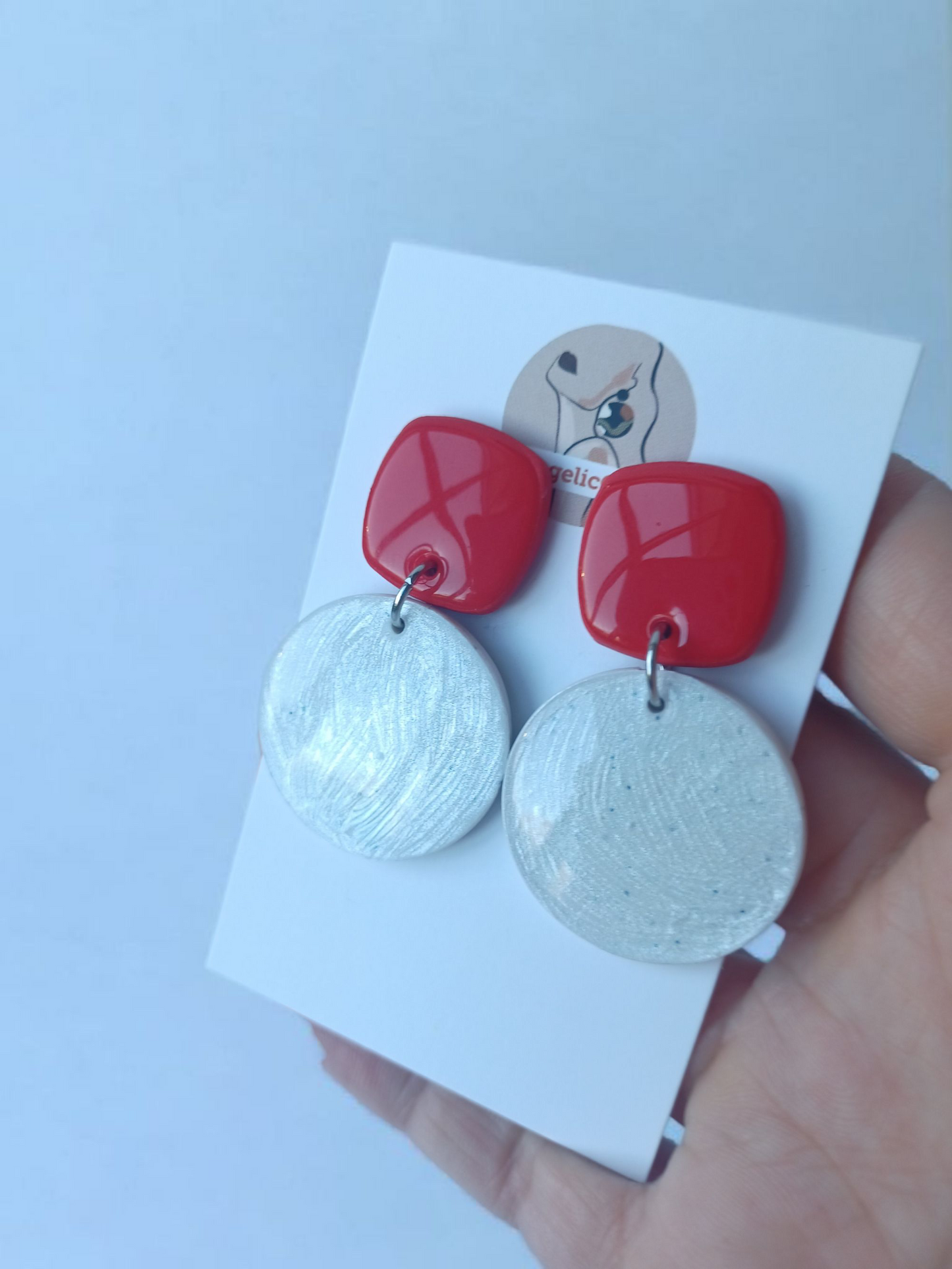 Handmade Red and White Clay Earrings, Hypoallergenic Dangles, Made in Ireland
