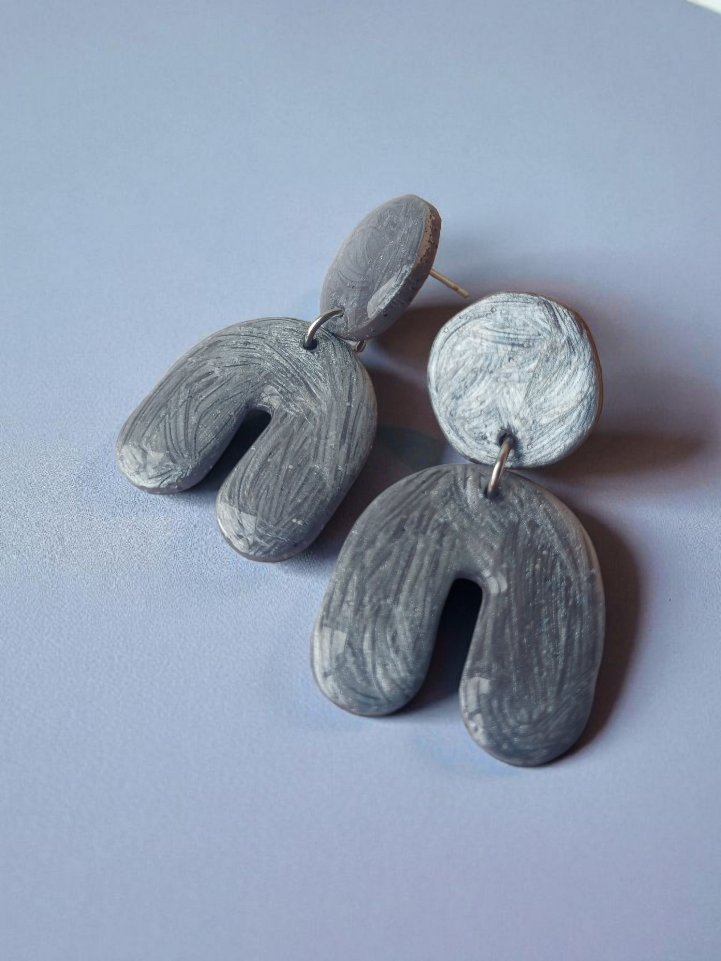 Modern Silver Arch Earrings • Handmade Polymer Clay Statement Dangles