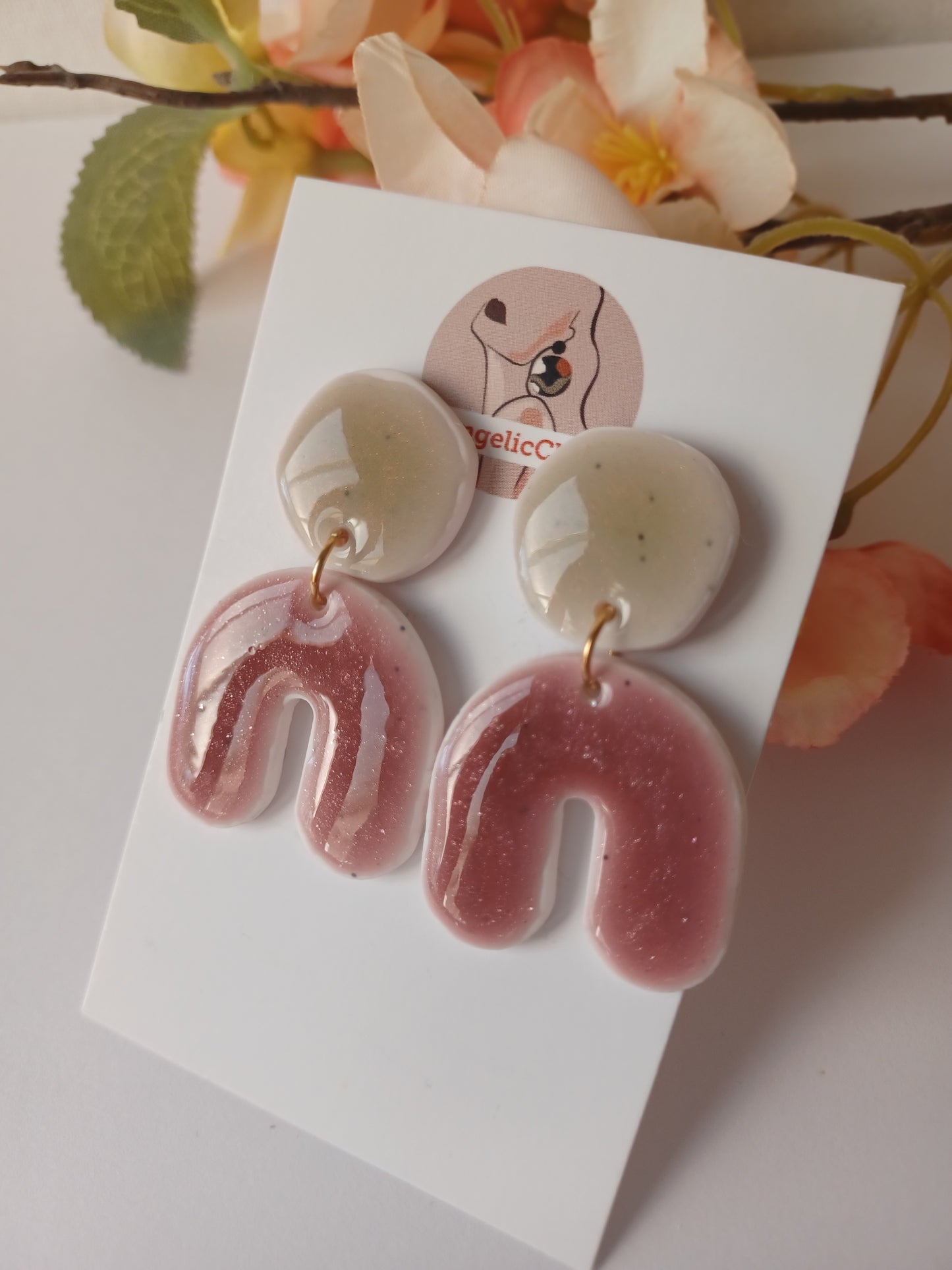 Pink Arch Polymer Clay Earrings • Sparkly Dangles, Hypoallergenic