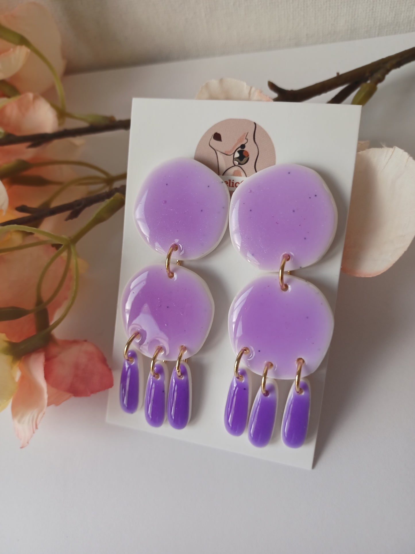 Lavender Gradient Statement Earrings • Handmade Polymer Clay Dangles • Lightweight Lilac Drops