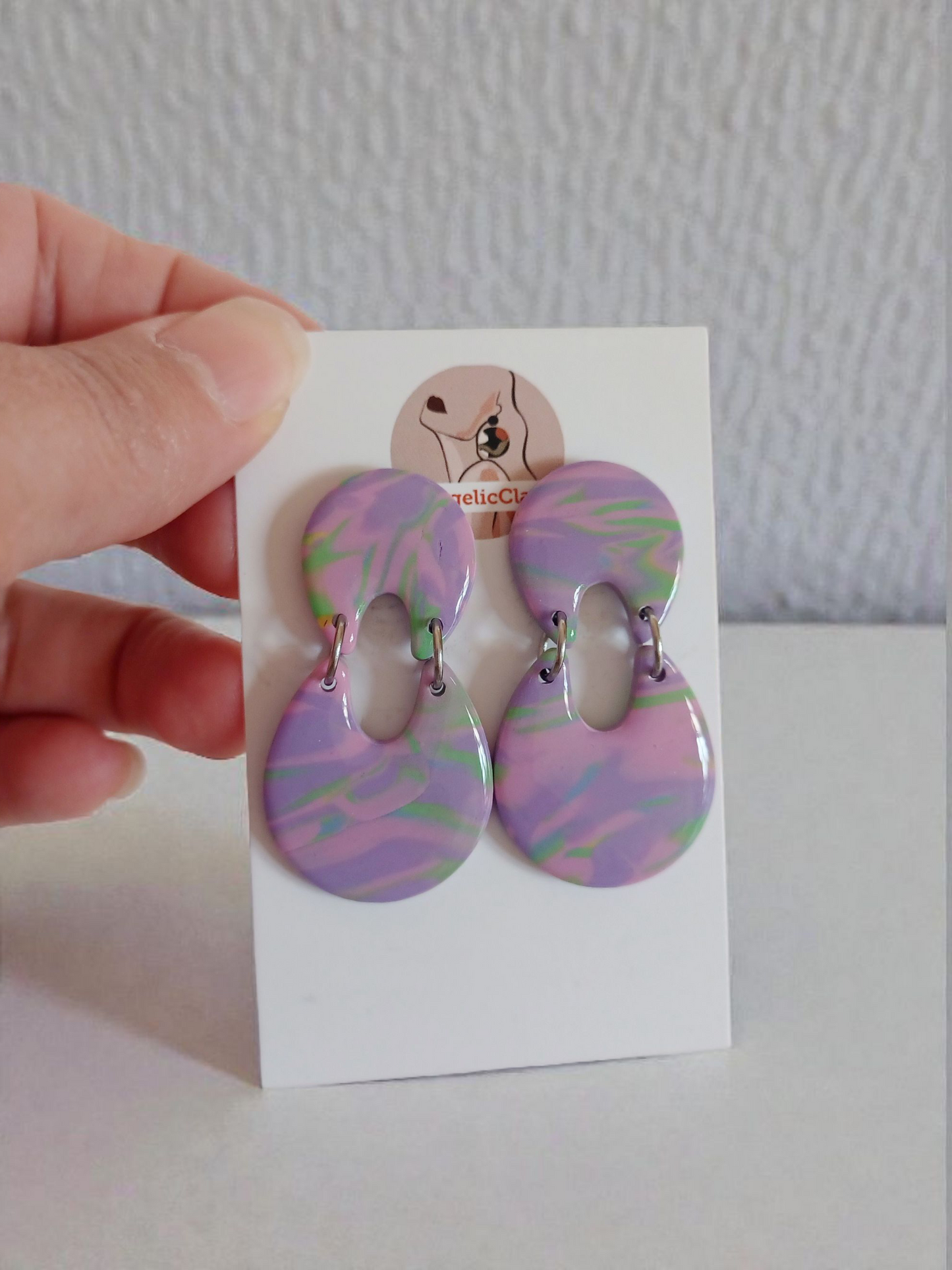 Handmade Marbled Polymer Clay Earrings | Pastel Double Drop Dangles | Resin Coated Jewelry