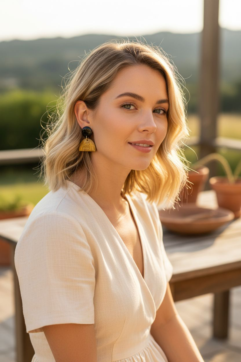 Hand-Painted Polymer Clay Earrings • Unique Geometric Shapes • Resin Finish • Lightweight