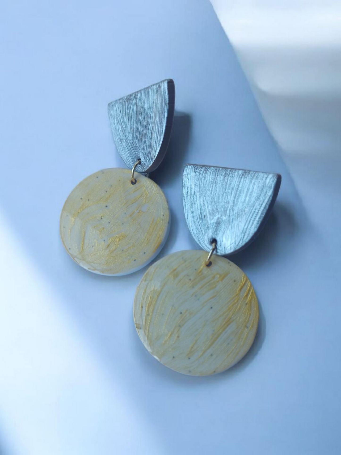 Handmade Gold Disc Polymer Clay Earrings, Hypoallergenic Dangles