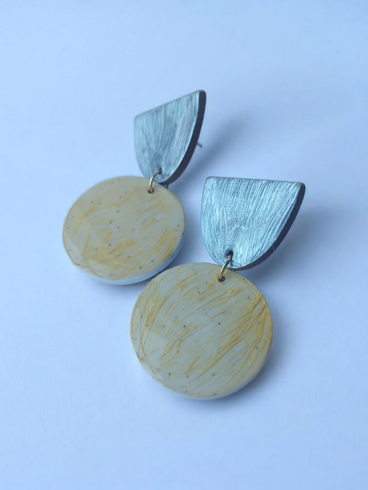 Handmade Gold Disc Polymer Clay Earrings, Hypoallergenic Dangles