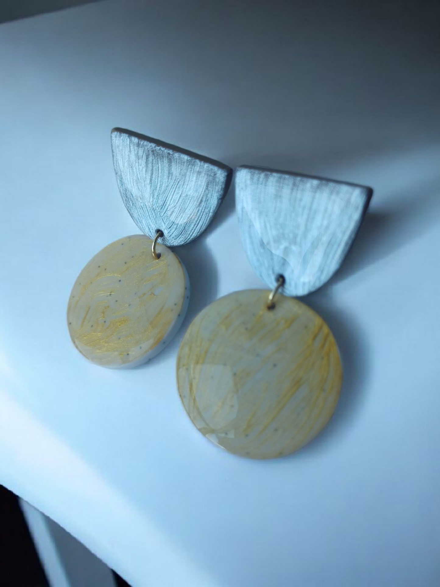 Handmade Gold Disc Polymer Clay Earrings, Hypoallergenic Dangles