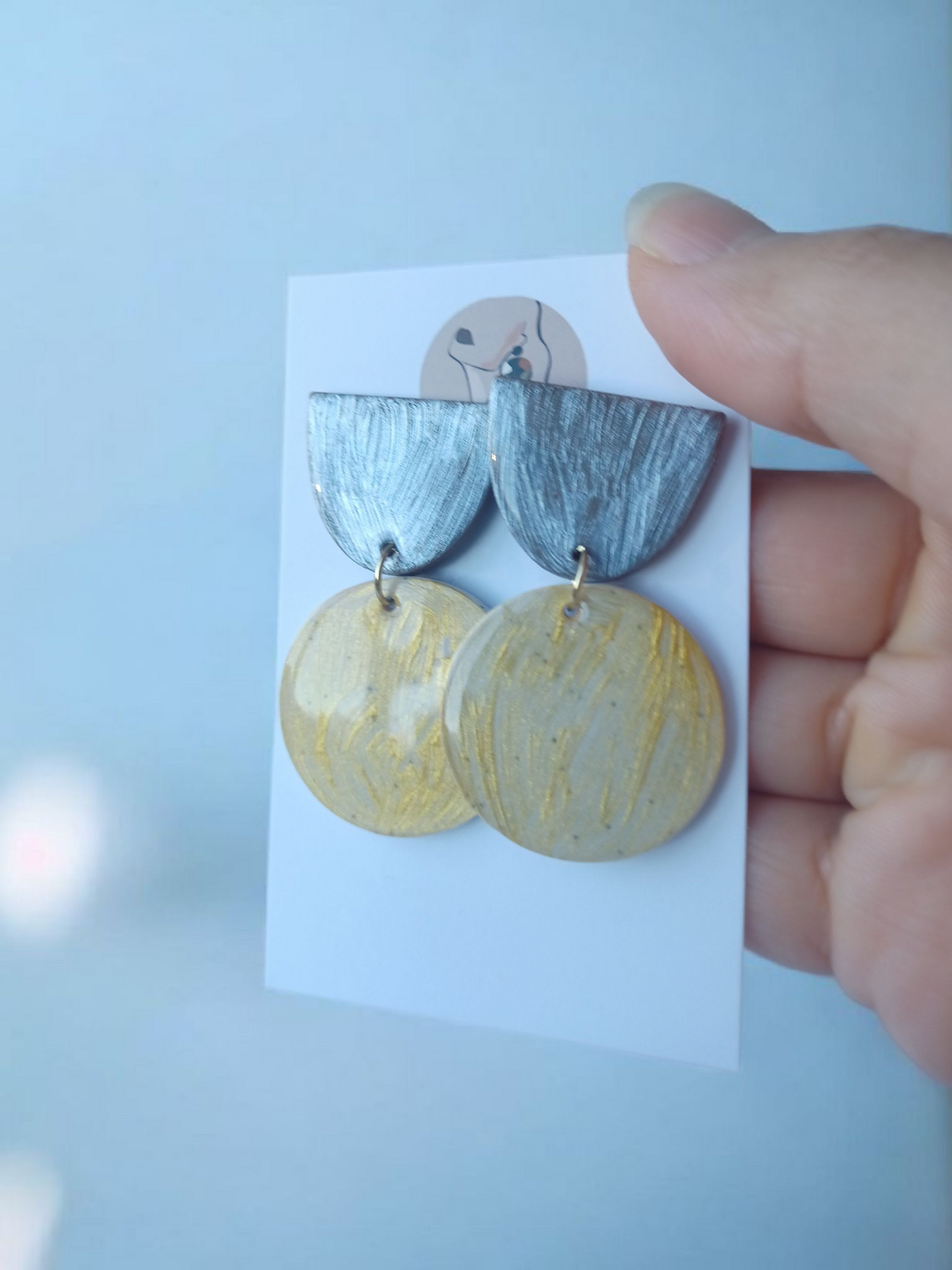 Handmade Gold Disc Polymer Clay Earrings, Hypoallergenic Dangles