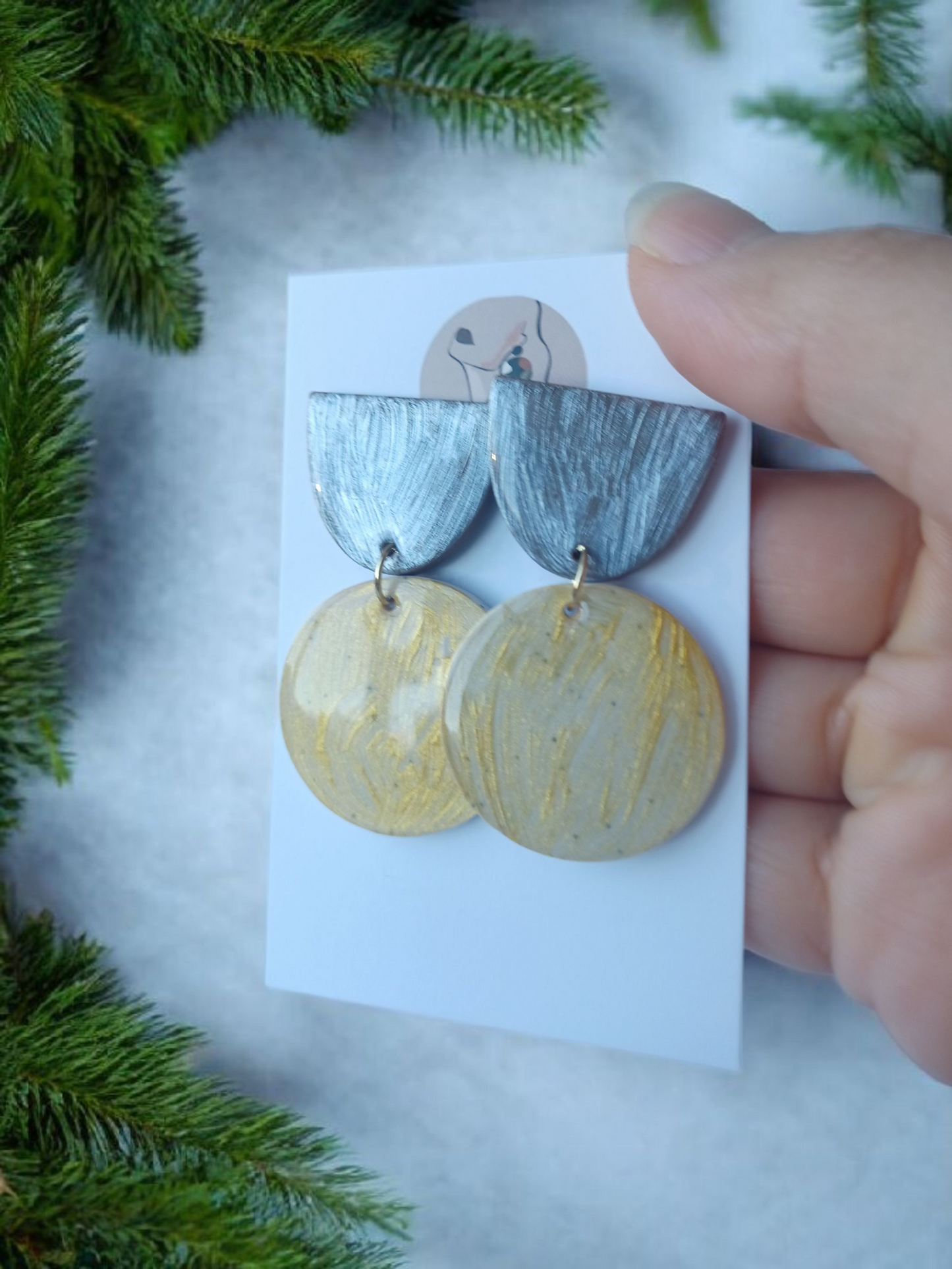 Handmade Gold Disc Polymer Clay Earrings, Hypoallergenic Dangles