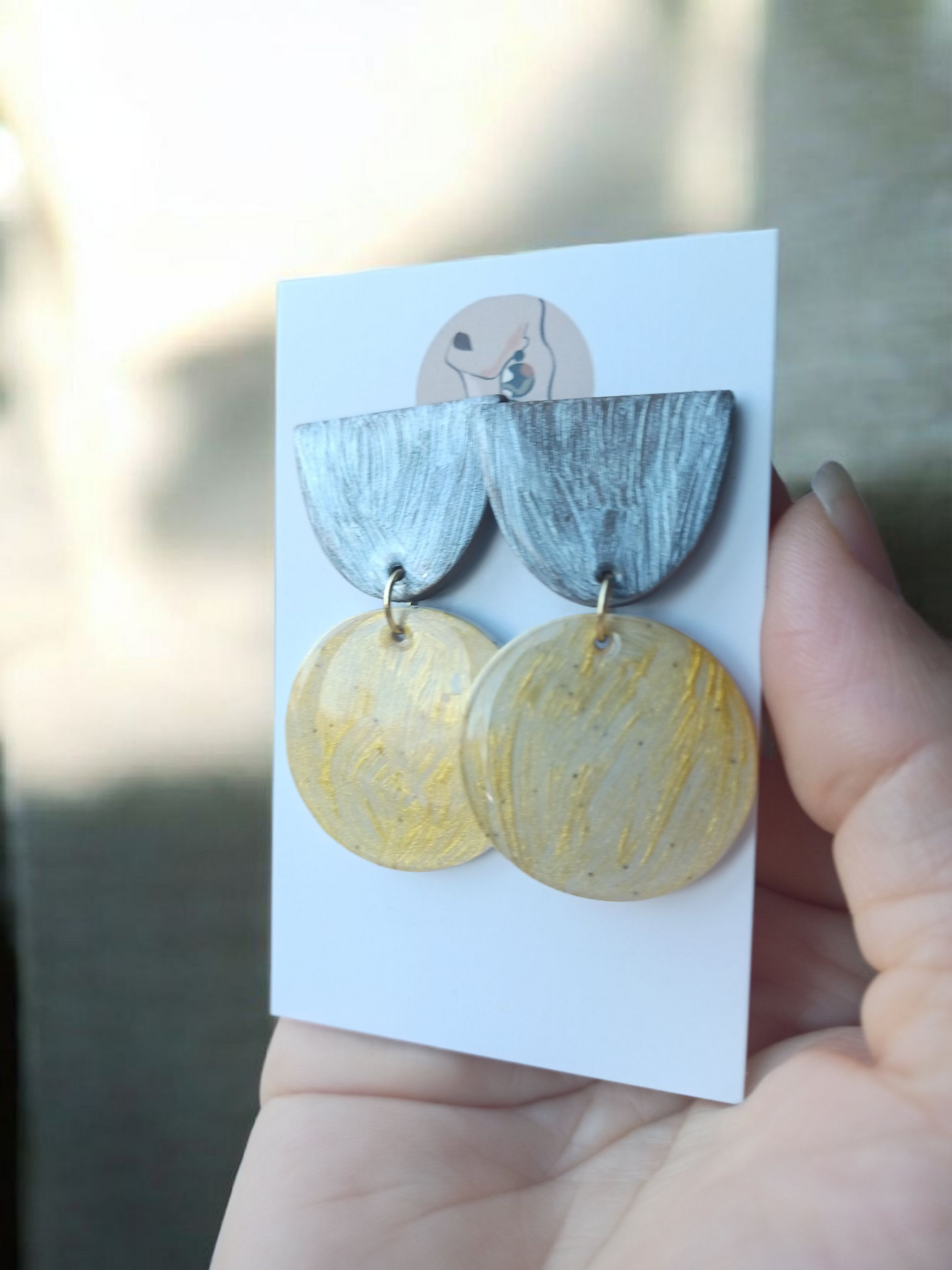 Handmade Gold Disc Polymer Clay Earrings, Hypoallergenic Dangles