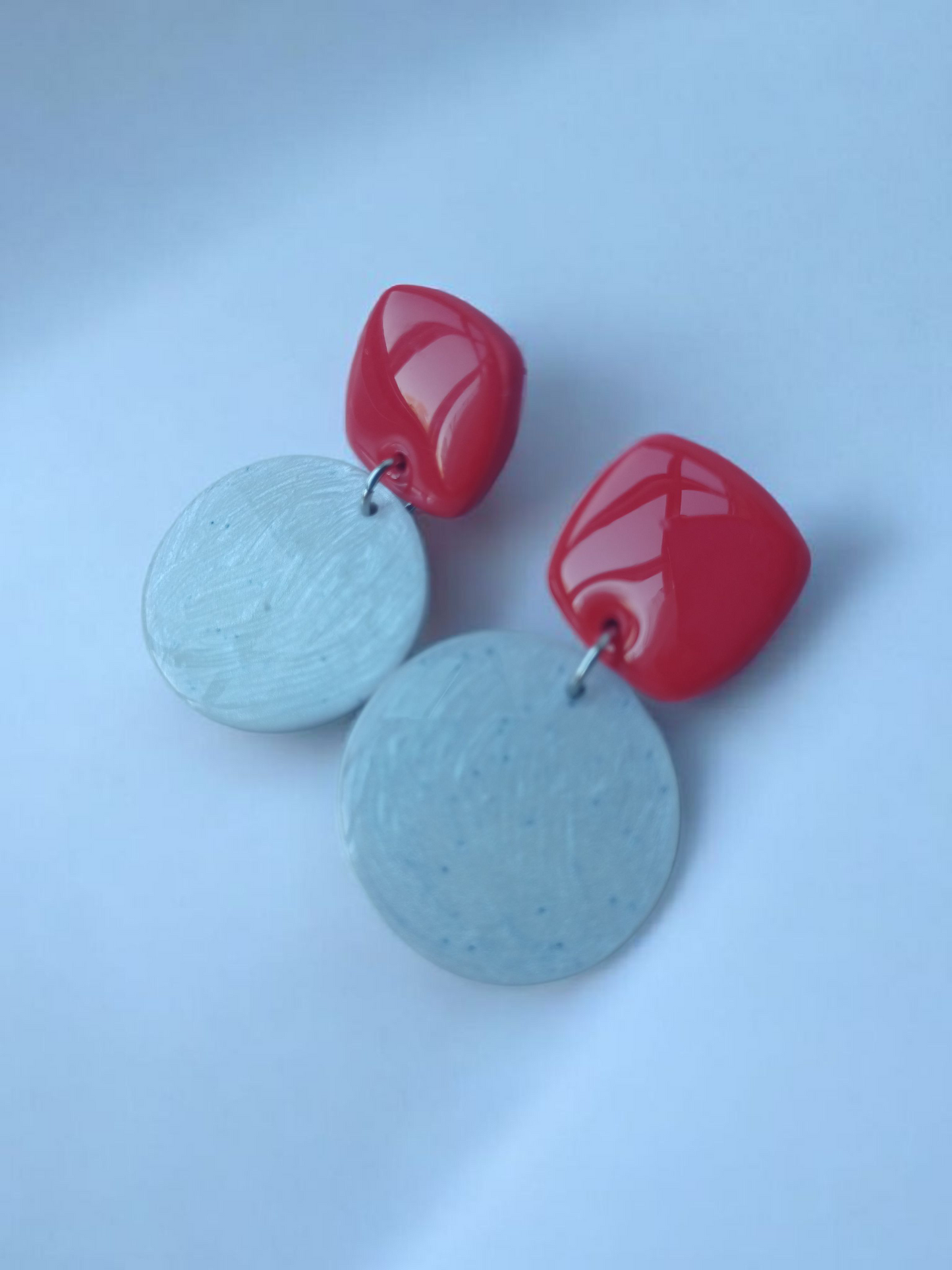 Handmade Red and White Clay Earrings, Hypoallergenic Dangles, Made in Ireland