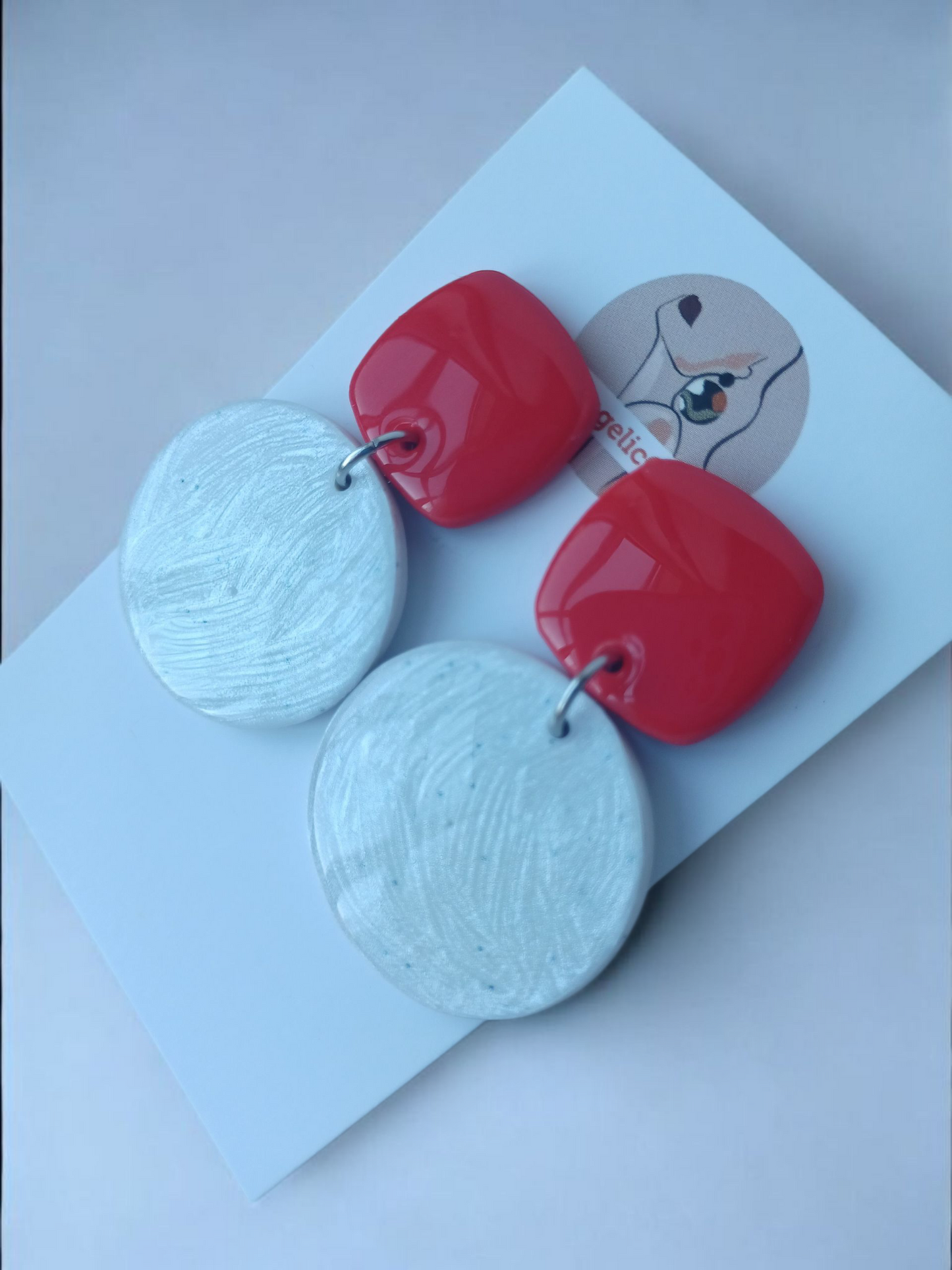 Handmade Red and White Clay Earrings, Hypoallergenic Dangles, Made in Ireland