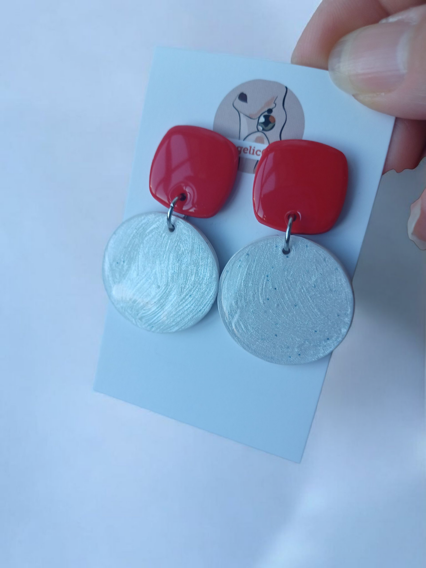 Handmade Red and White Clay Earrings, Hypoallergenic Dangles, Made in Ireland