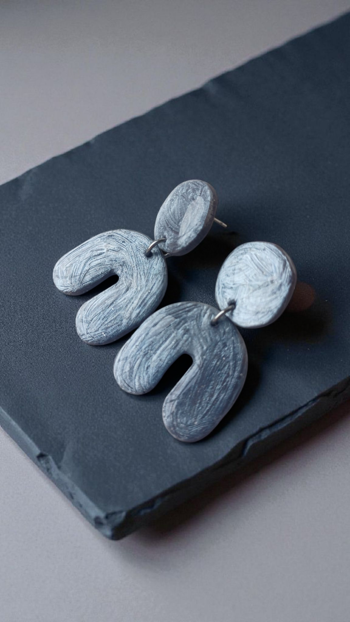 Modern Silver Arch Earrings • Handmade Polymer Clay Statement Dangles