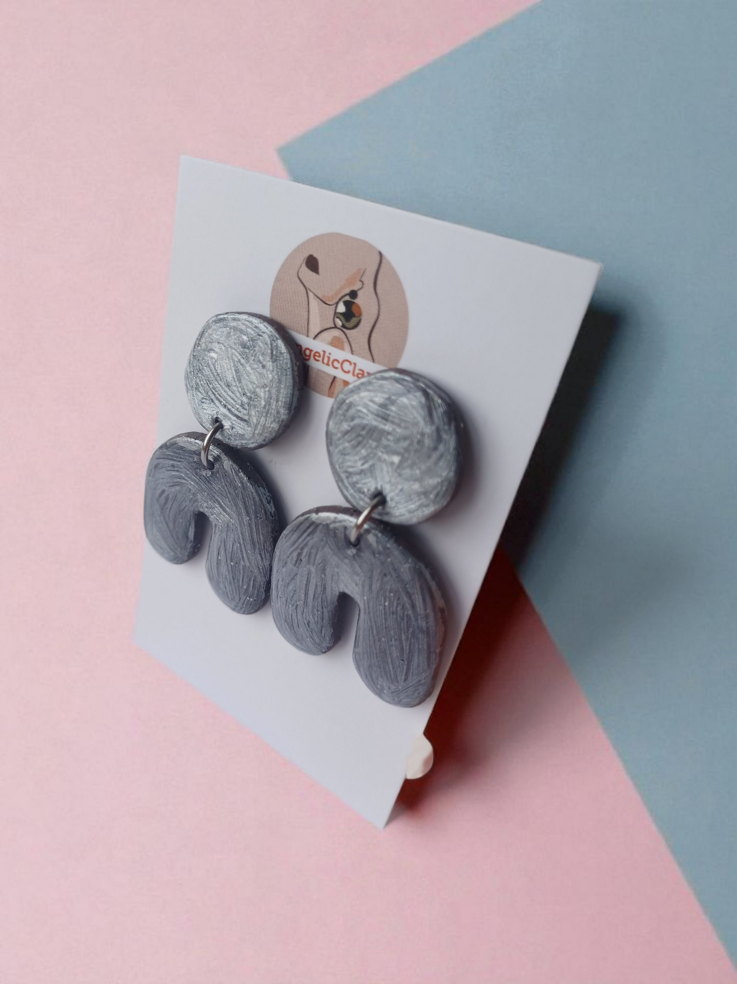 Modern Silver Arch Earrings • Handmade Polymer Clay Statement Dangles