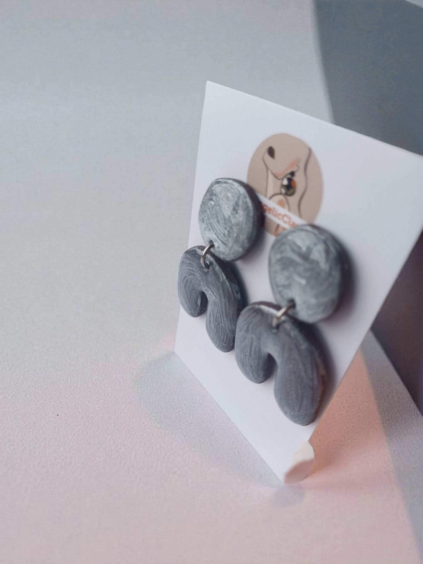 Modern Silver Arch Earrings • Handmade Polymer Clay Statement Dangles