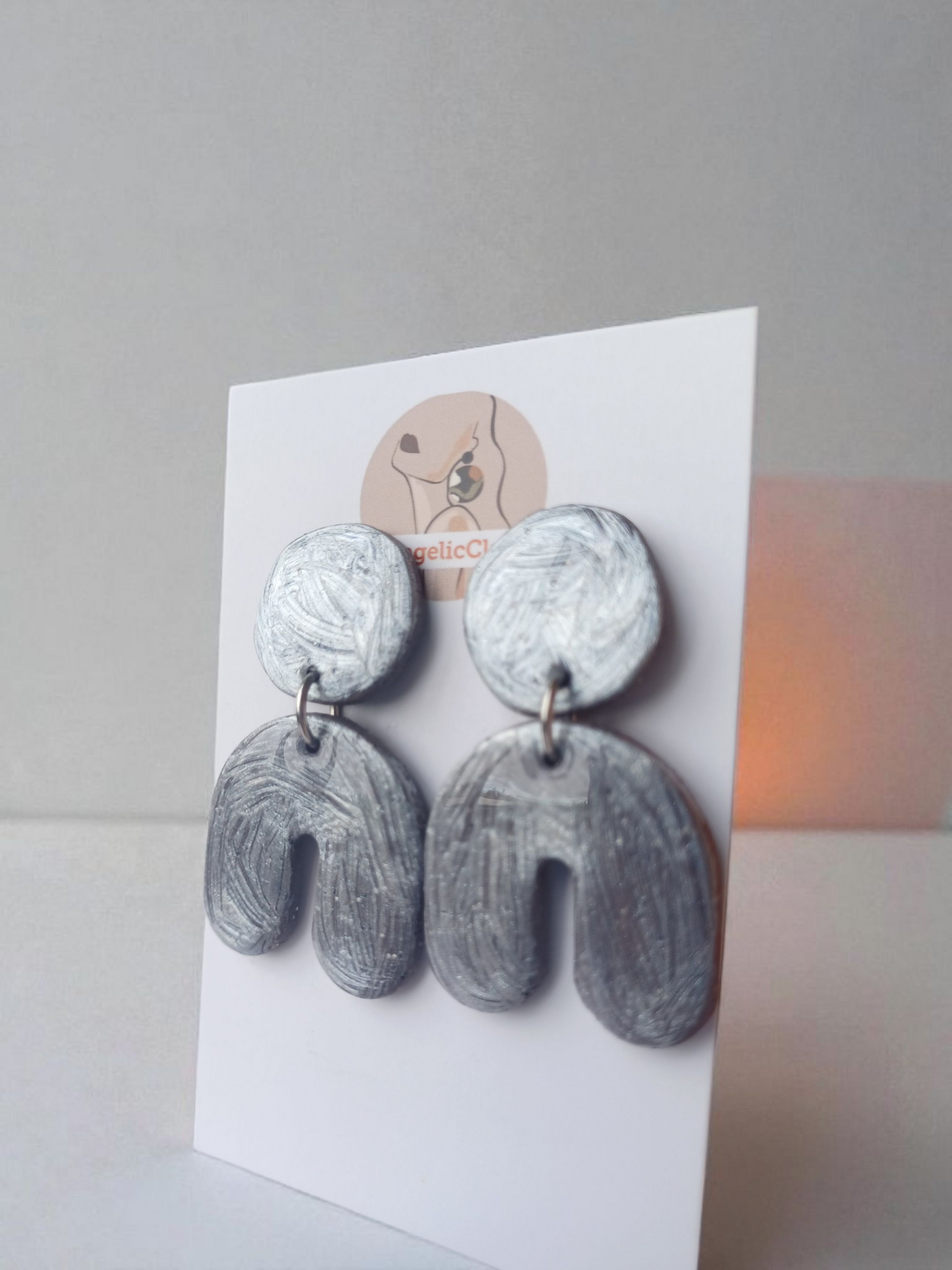 Modern Silver Arch Earrings • Handmade Polymer Clay Statement Dangles