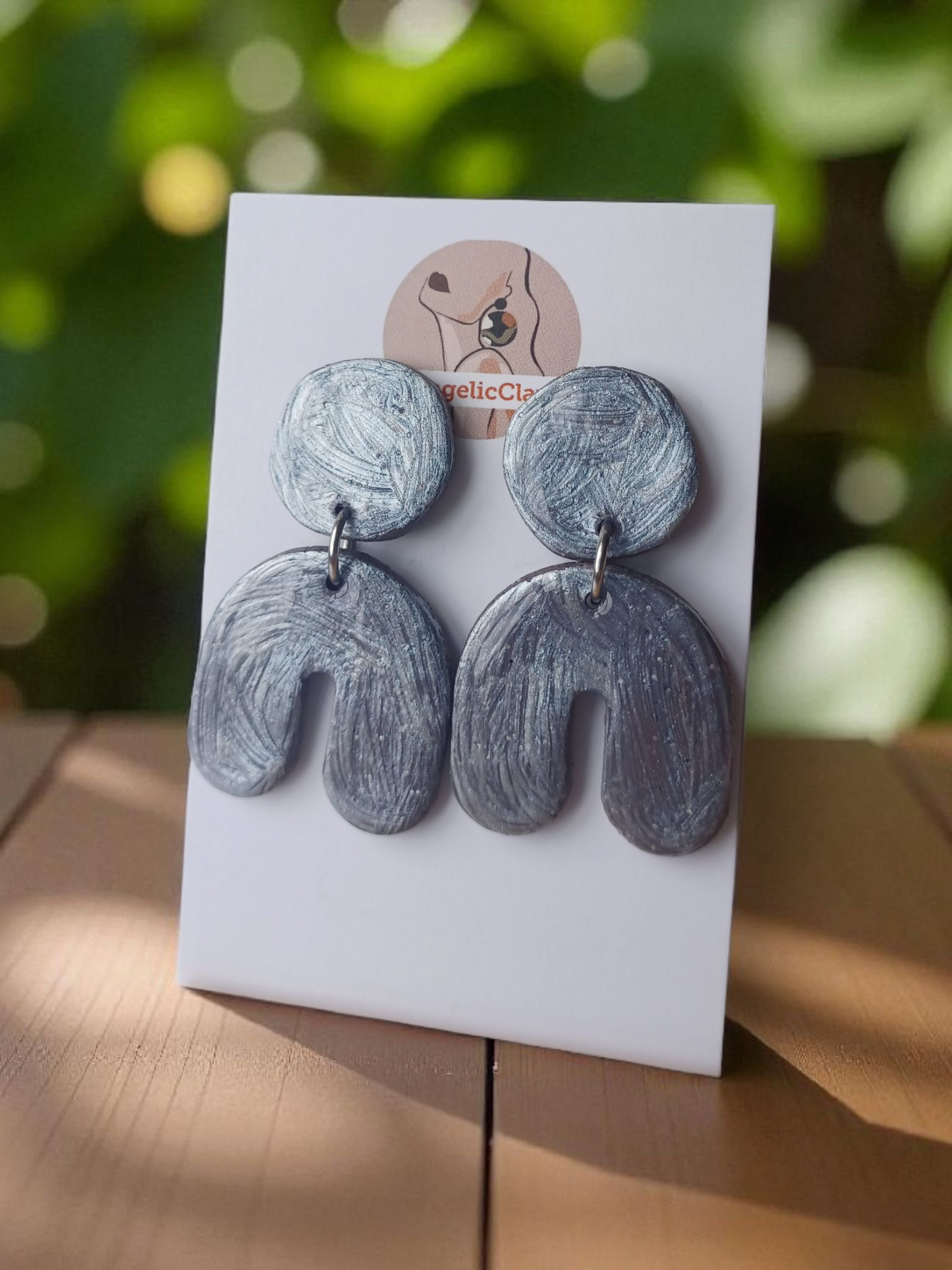 Modern Silver Arch Earrings • Handmade Polymer Clay Statement Dangles