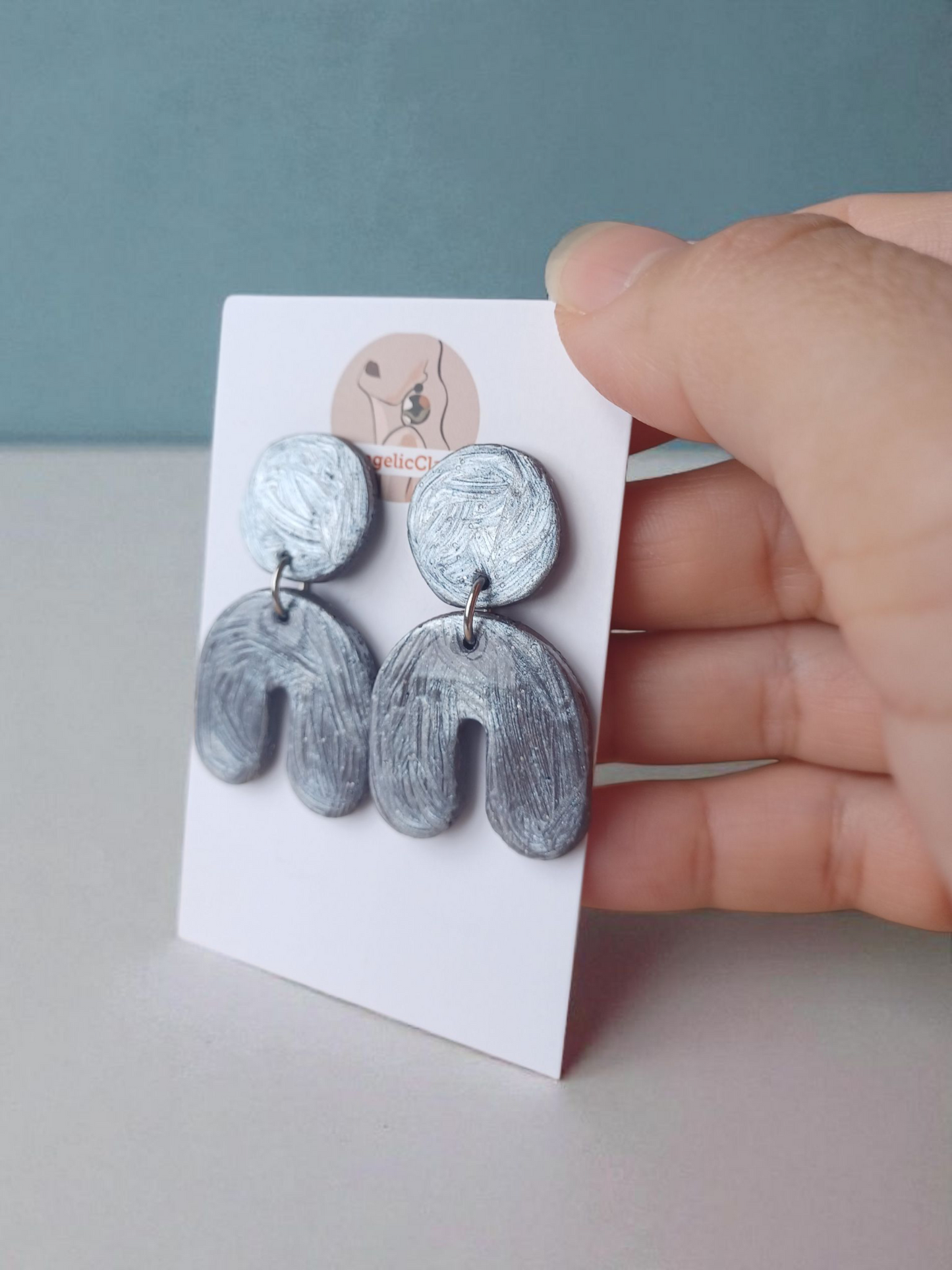 Modern Silver Arch Earrings • Handmade Polymer Clay Statement Dangles