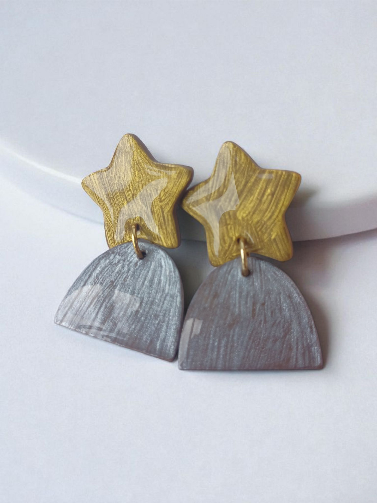 Handmade Star Arch Polymer Clay Earrings, Hypoallergenic Dangles
