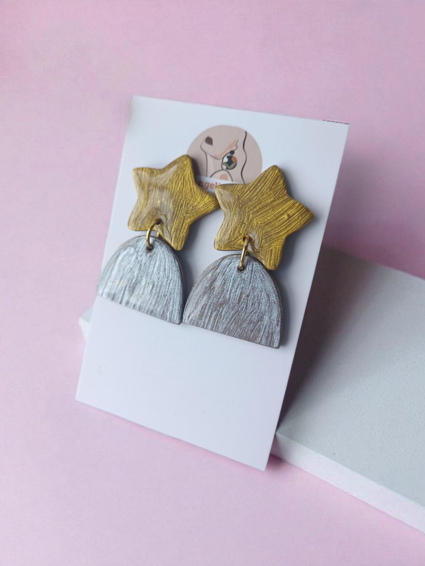 Handmade Star Arch Polymer Clay Earrings, Hypoallergenic Dangles