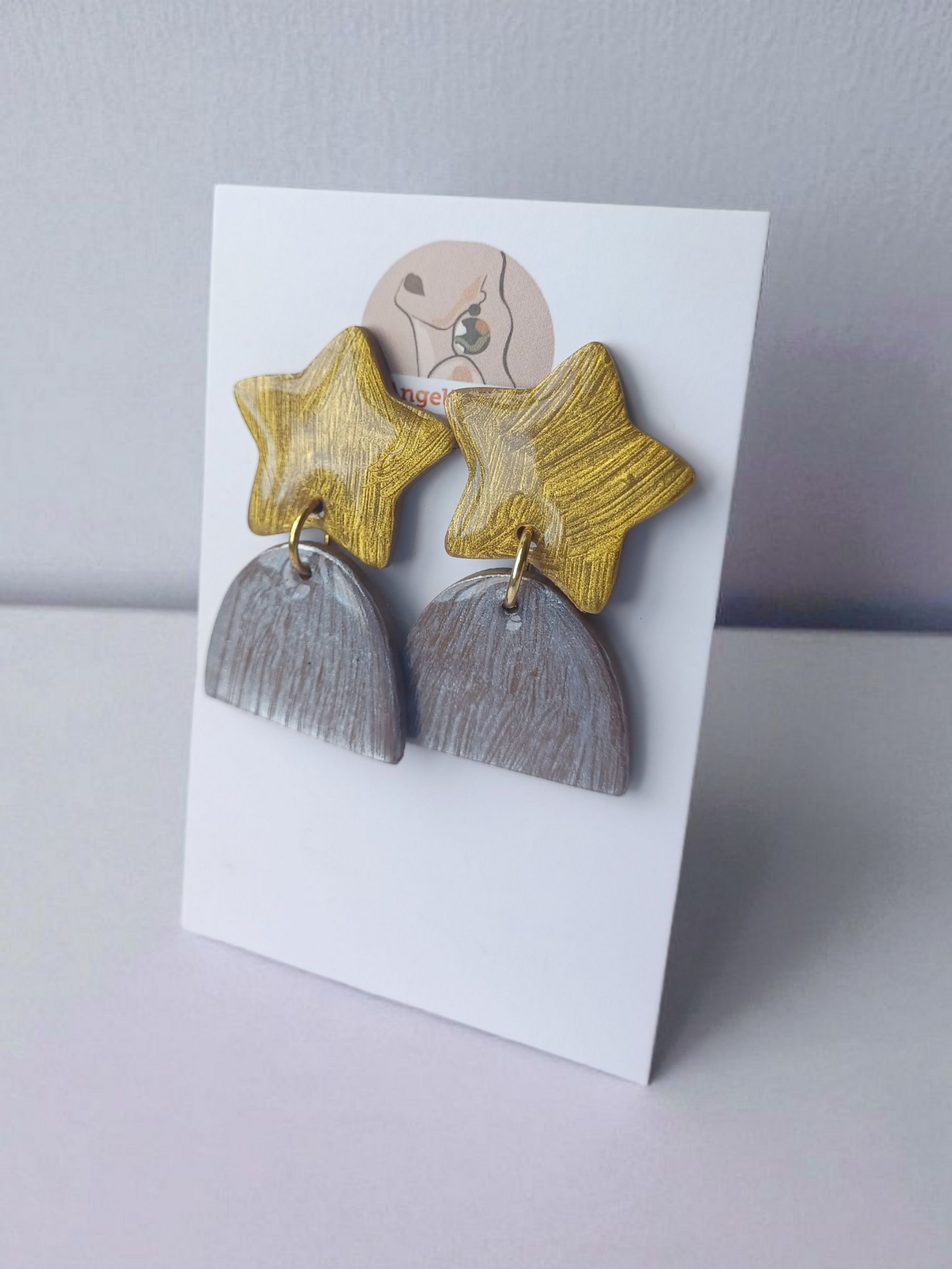 Handmade Star Arch Polymer Clay Earrings, Hypoallergenic Dangles