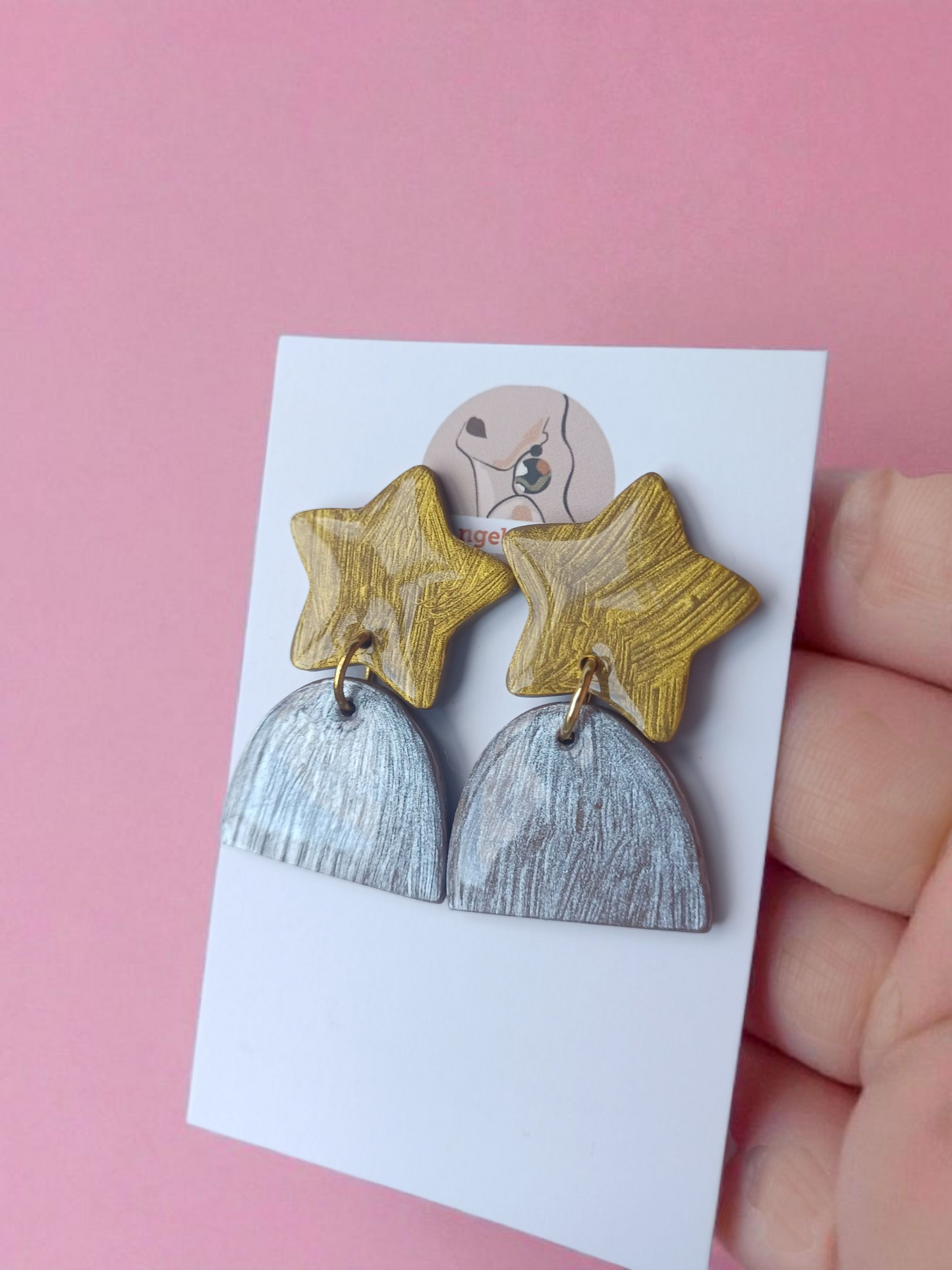 Handmade Star Arch Polymer Clay Earrings, Hypoallergenic Dangles