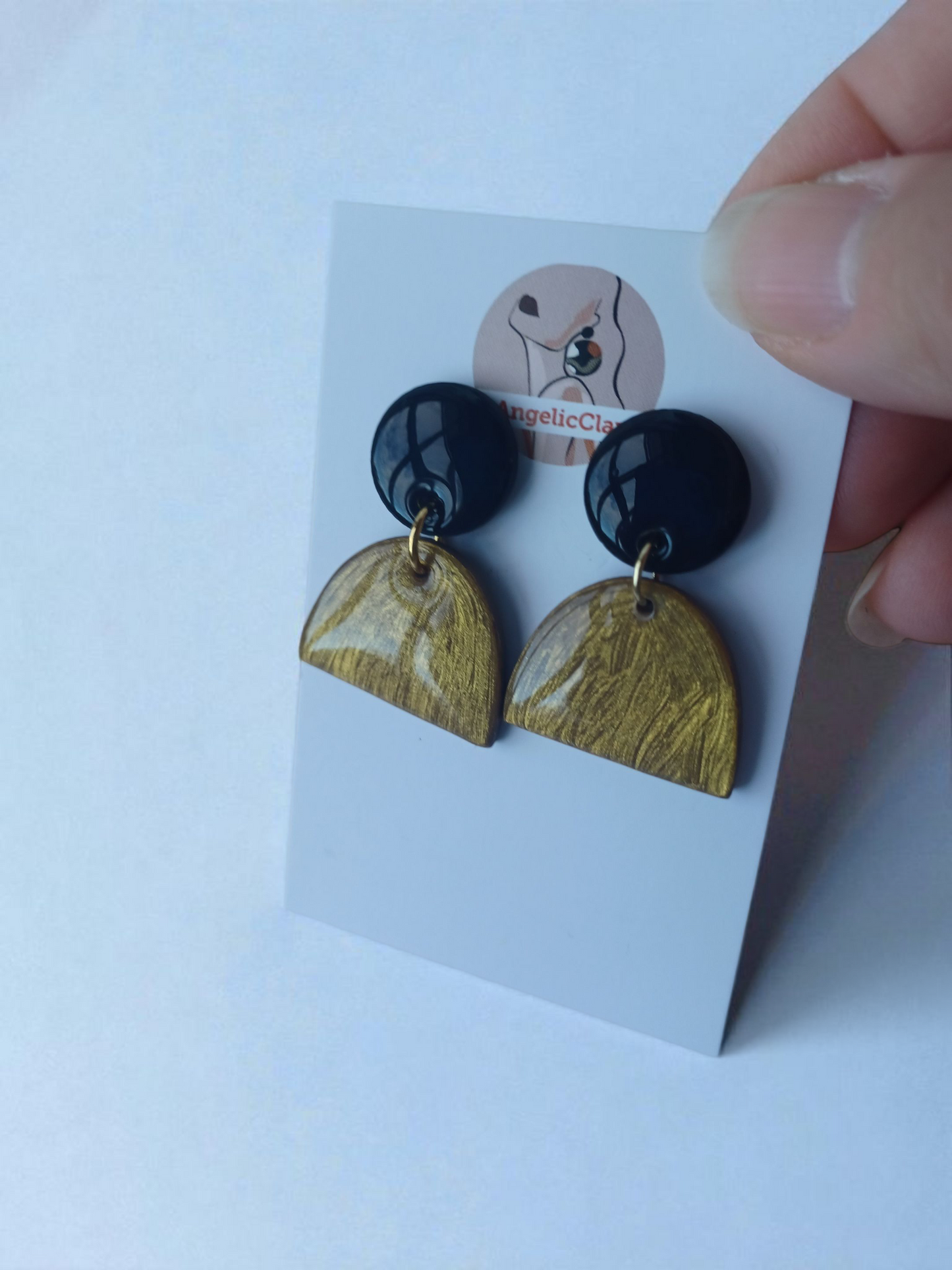 Hand-Painted Polymer Clay Earrings • Unique Geometric Shapes • Resin Finish • Lightweight