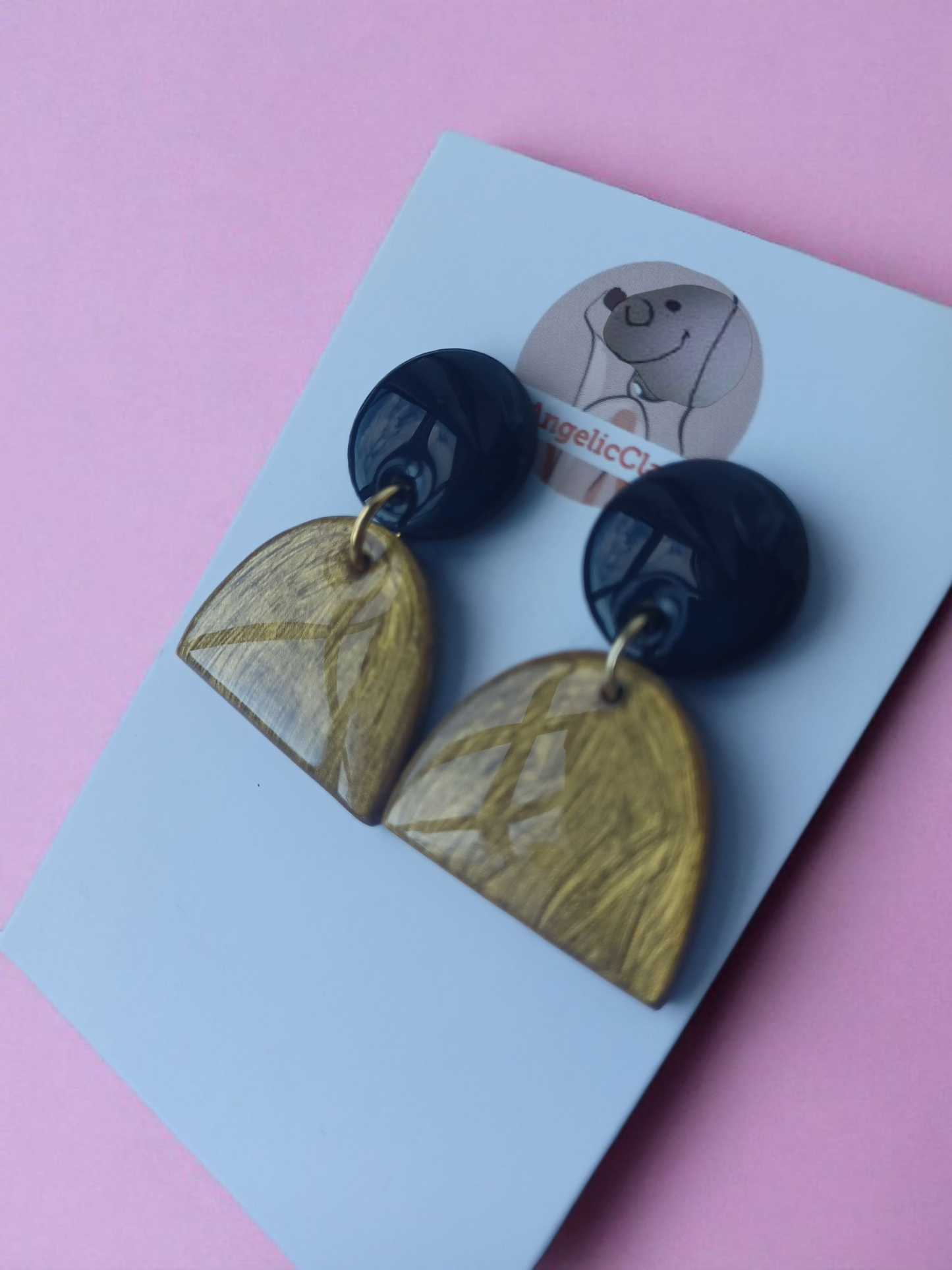 Hand-Painted Polymer Clay Earrings • Unique Geometric Shapes • Resin Finish • Lightweight