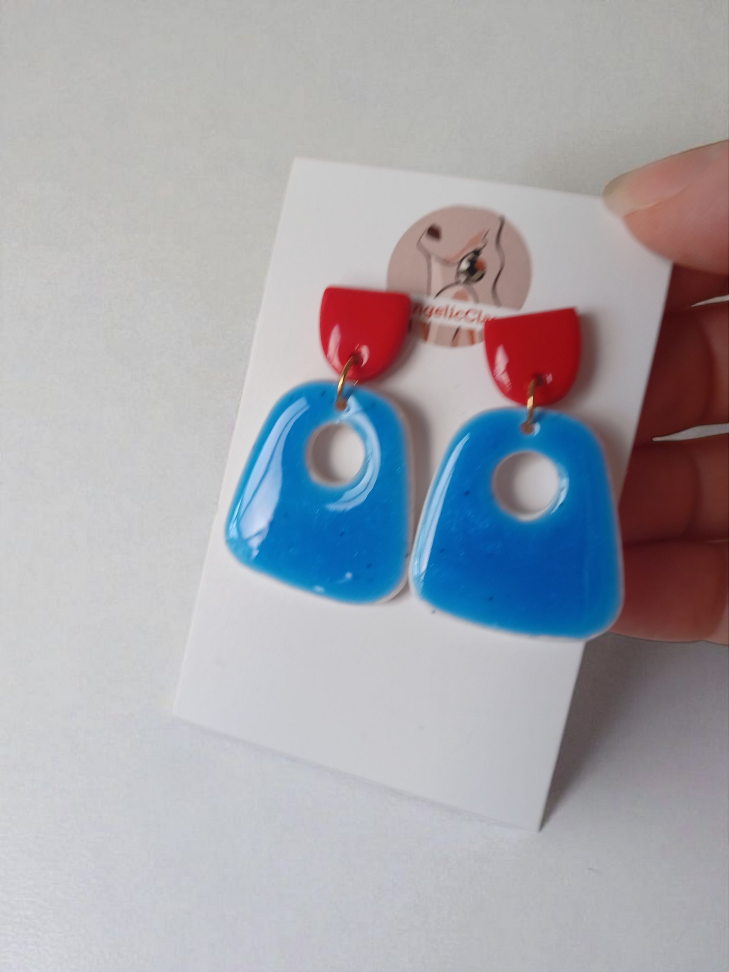 Handmade Polymer Clay Earrings Red & Blue | Resin Coated Statement Dangles | Irish Handmade Jewelry