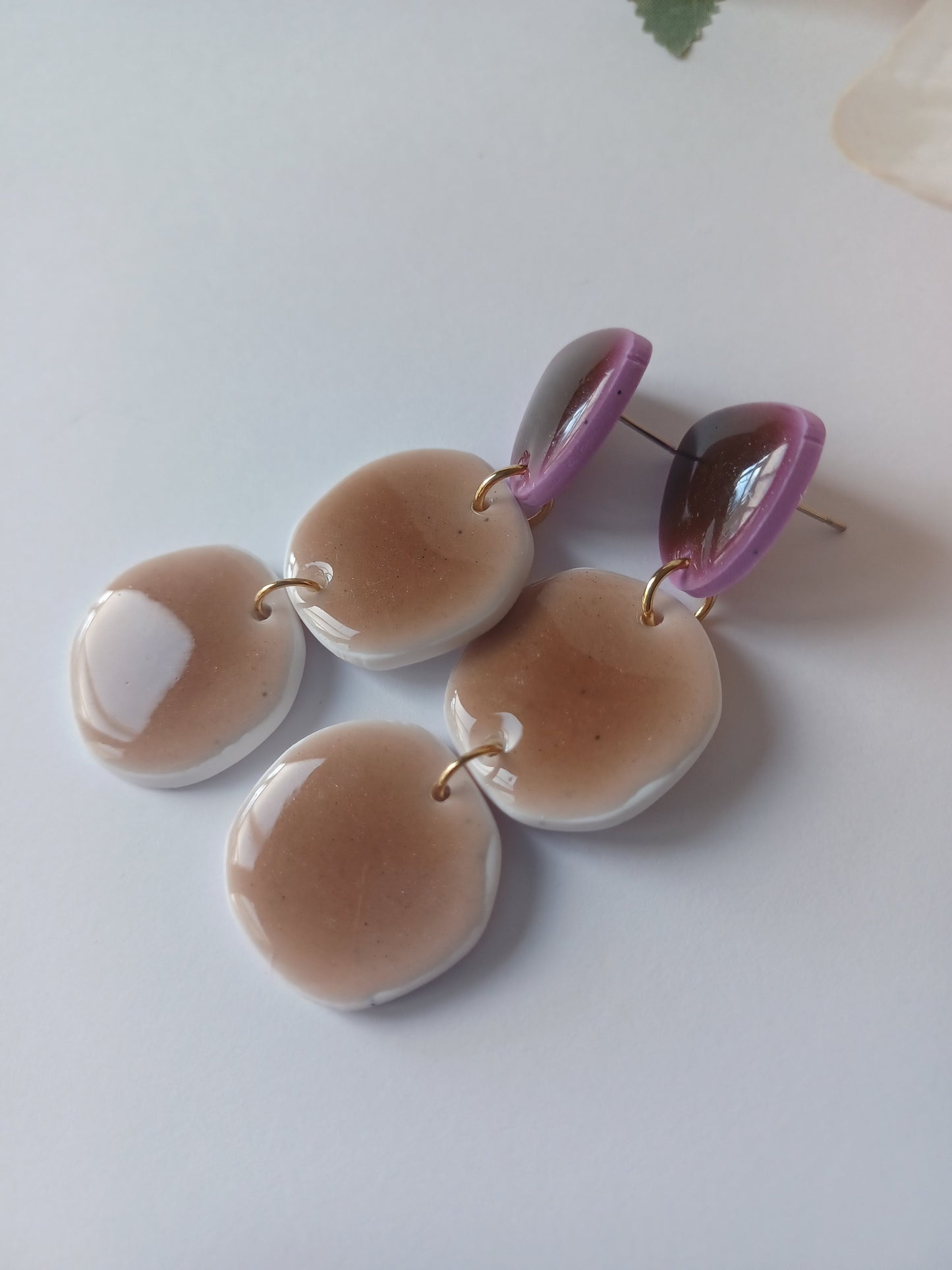 Wine & Nude Layered Earrings • Handmade Polymer Clay Jewelry • Long Lightweight Dangles • Hypoallergenic