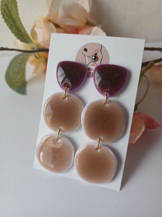Wine & Nude Layered Earrings • Handmade Polymer Clay Jewelry • Long Lightweight Dangles • Hypoallergenic