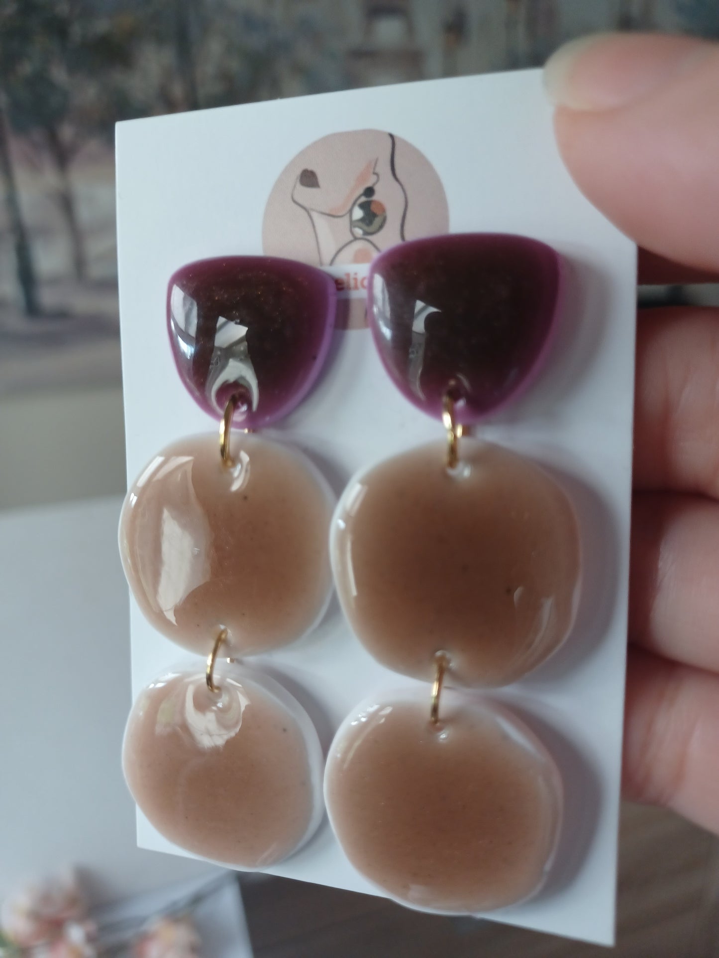 Wine & Nude Layered Earrings • Handmade Polymer Clay Jewelry • Long Lightweight Dangles • Hypoallergenic