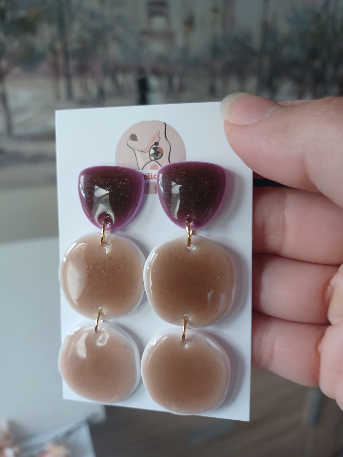 Wine & Nude Layered Earrings • Handmade Polymer Clay Jewelry • Long Lightweight Dangles • Hypoallergenic