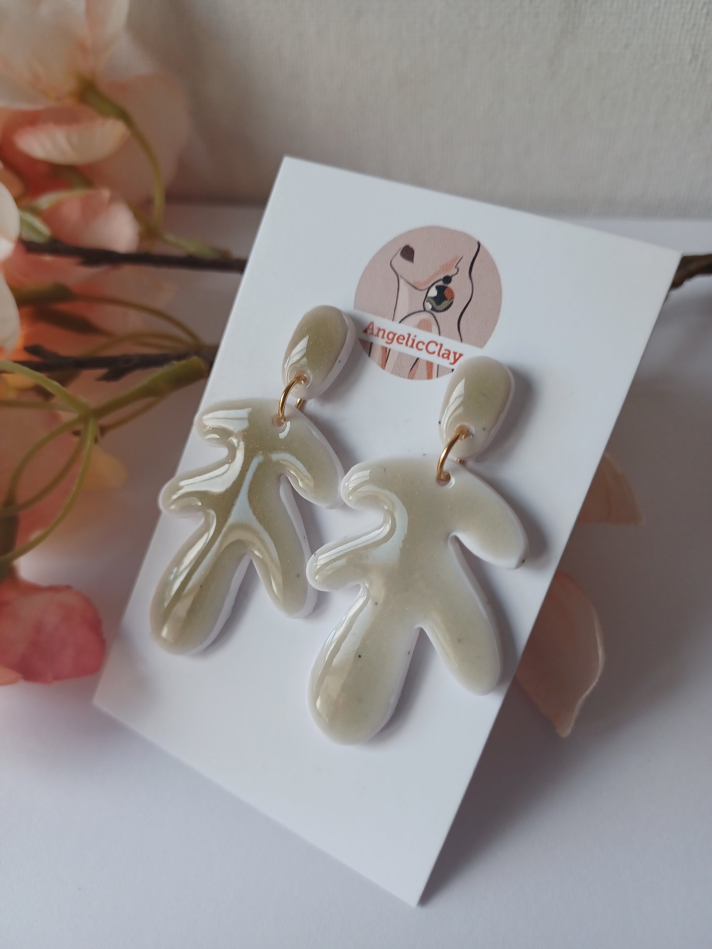 Abstract Light Green Earrings • Handmade Polymer Clay Statement Design • Modern Artsy Dangle • Hypoallergenic