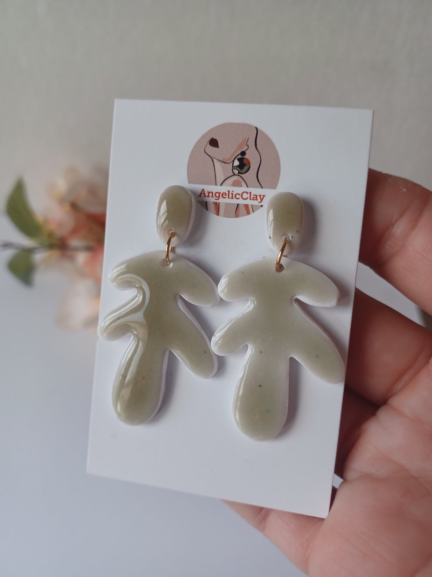 Abstract Light Green Earrings • Handmade Polymer Clay Statement Design • Modern Artsy Dangle • Hypoallergenic