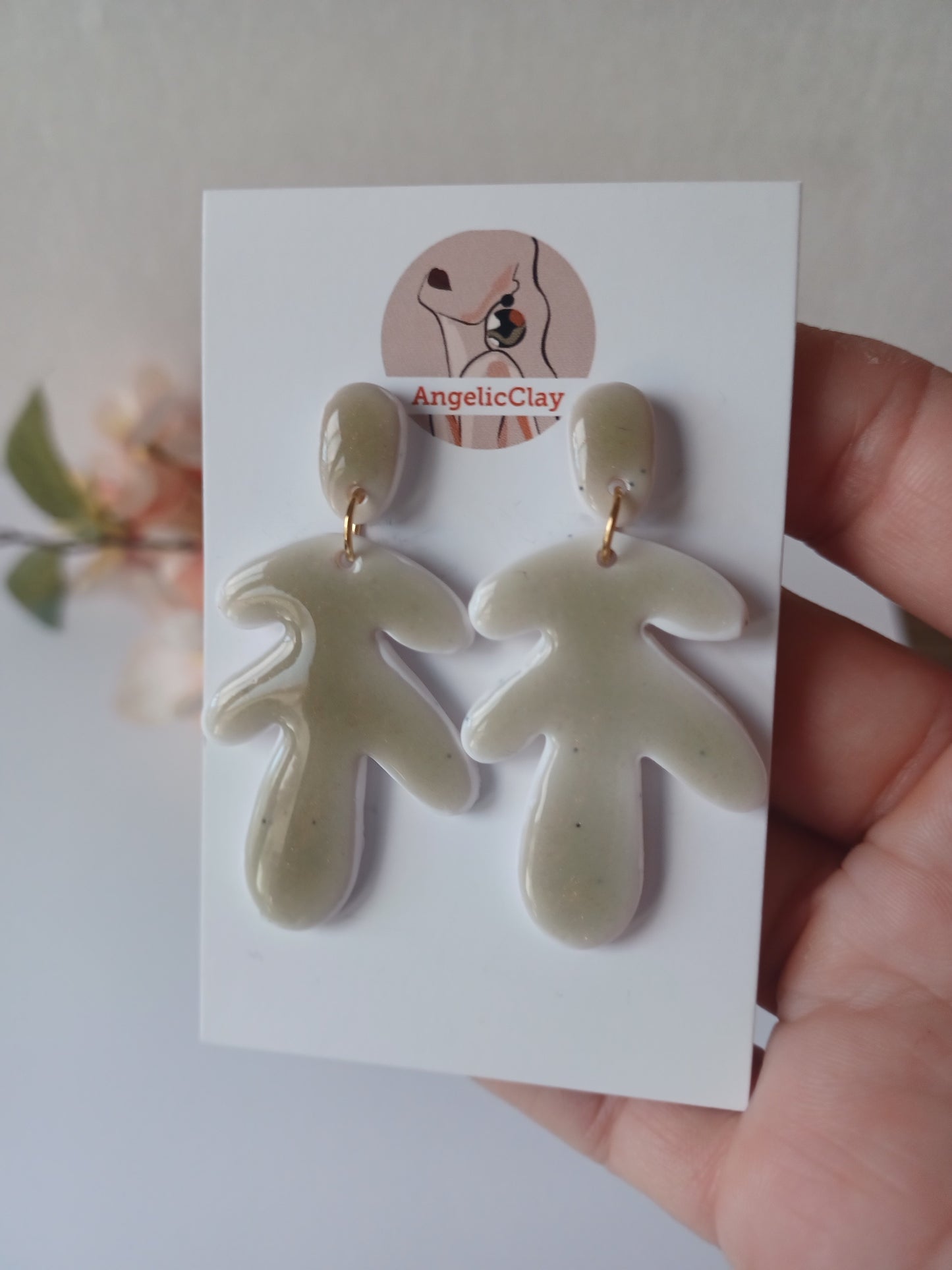 Abstract Light Green Earrings • Handmade Polymer Clay Statement Design • Modern Artsy Dangle • Hypoallergenic