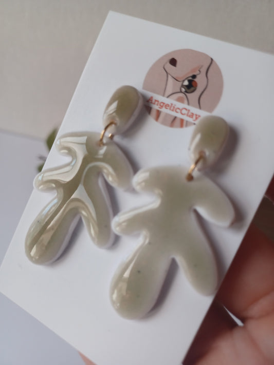 Abstract Light Green Earrings • Handmade Polymer Clay Statement Design • Modern Artsy Dangle • Hypoallergenic