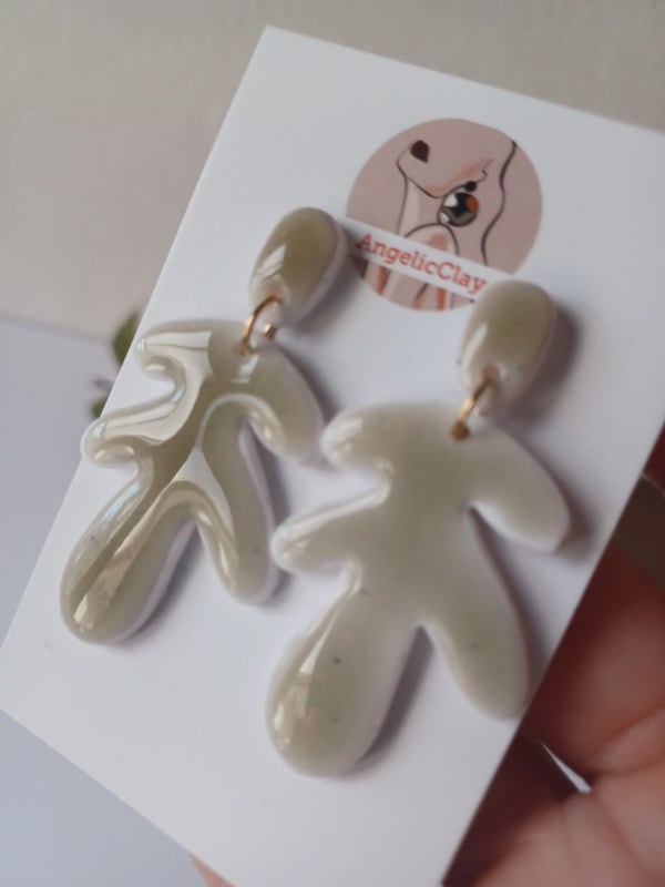 Abstract Light Green Earrings • Handmade Polymer Clay Statement Design • Modern Artsy Dangle • Hypoallergenic