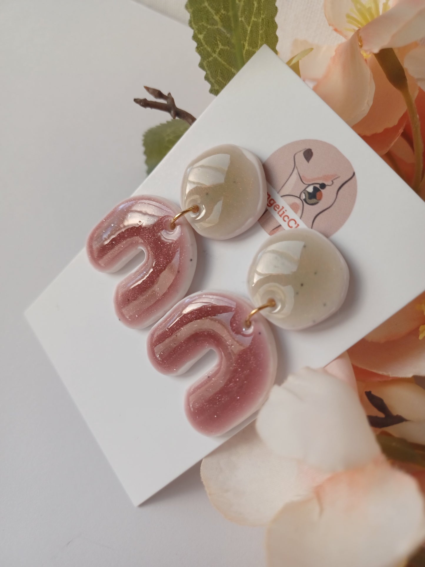 Pink Arch Polymer Clay Earrings • Sparkly Dangles, Hypoallergenic