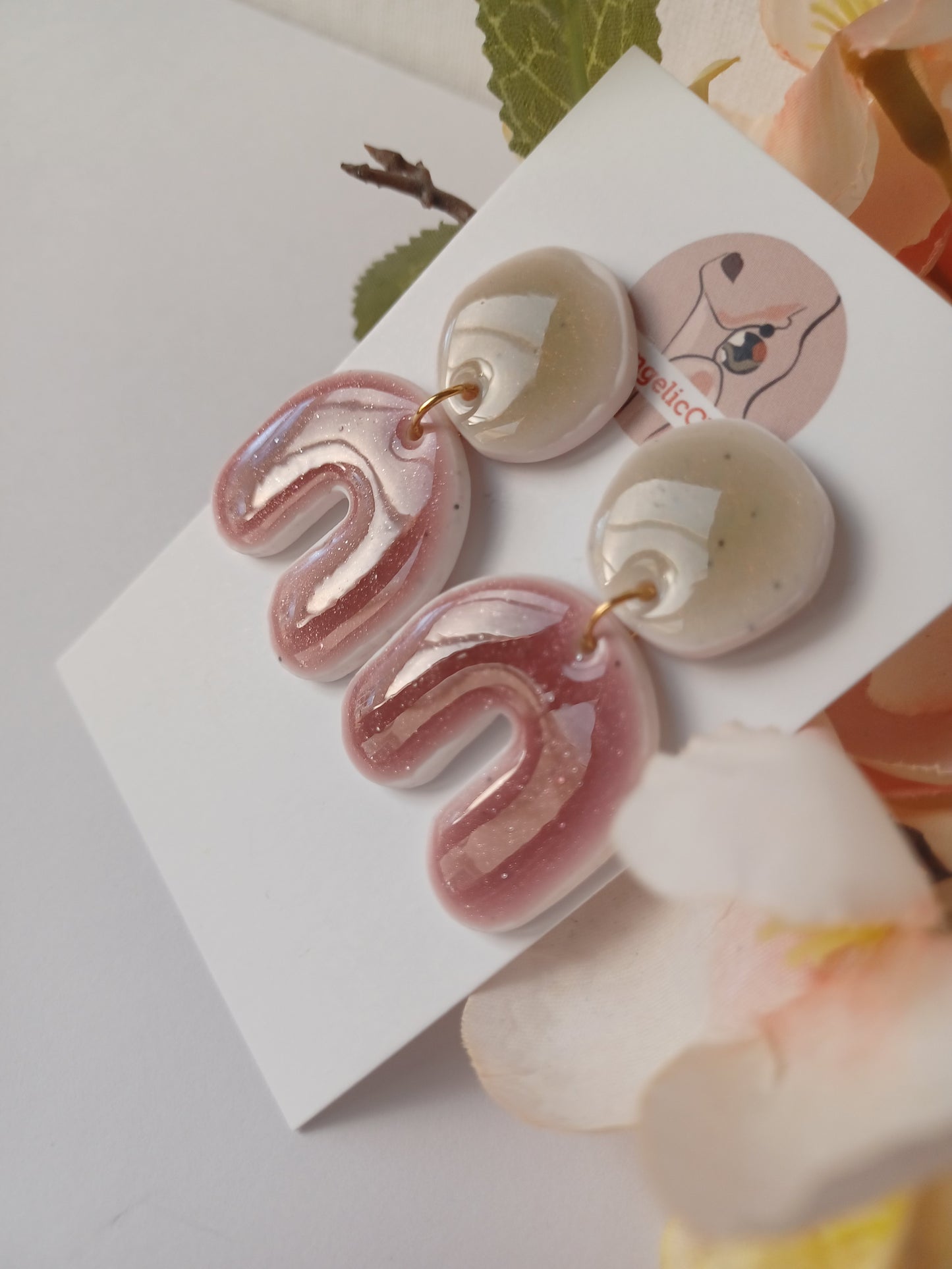 Pink Arch Polymer Clay Earrings • Sparkly Dangles, Hypoallergenic