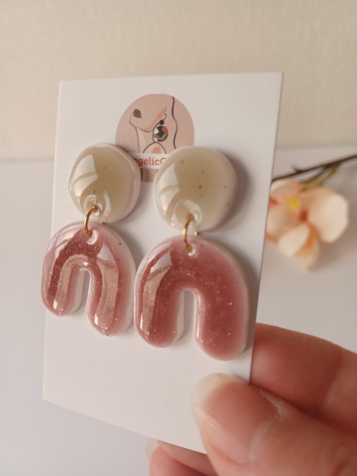 Pink Arch Polymer Clay Earrings • Sparkly Dangles, Hypoallergenic