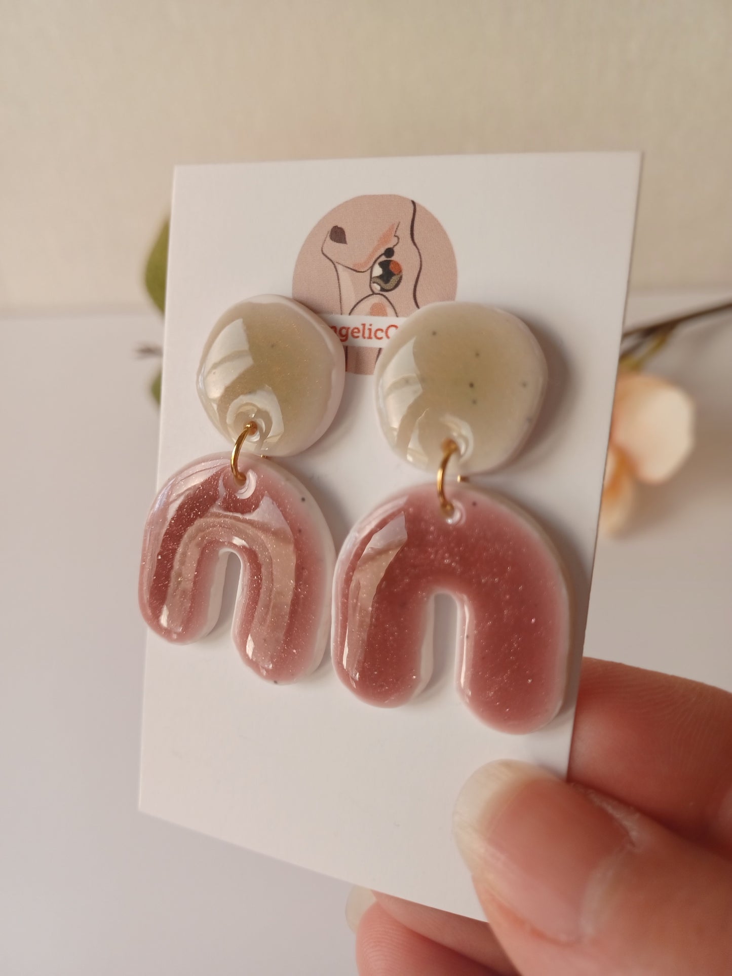 Pink Arch Polymer Clay Earrings • Sparkly Dangles, Hypoallergenic