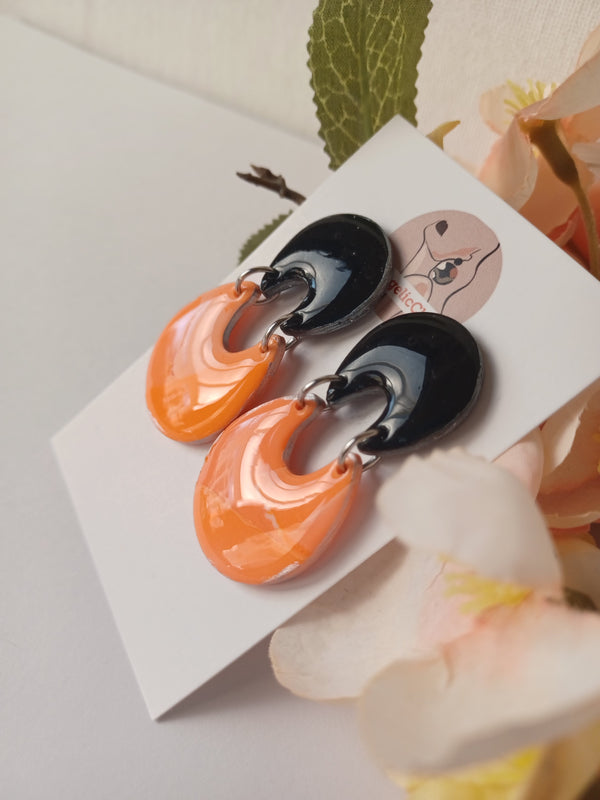 Black & Orange Statement Earrings • Handmade Polymer Clay Drops • Bold Lightweight Earrings