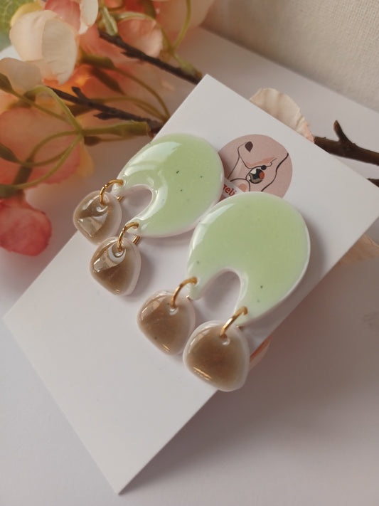 Mint Green Polymer Clay Dangle Earrings – Modern Neutral Arch