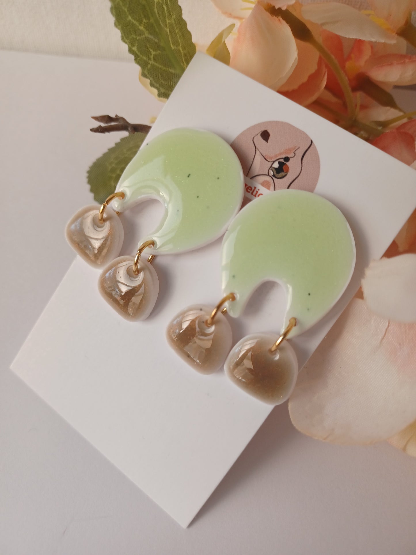 Mint Green Polymer Clay Dangle Earrings – Modern Neutral Arch