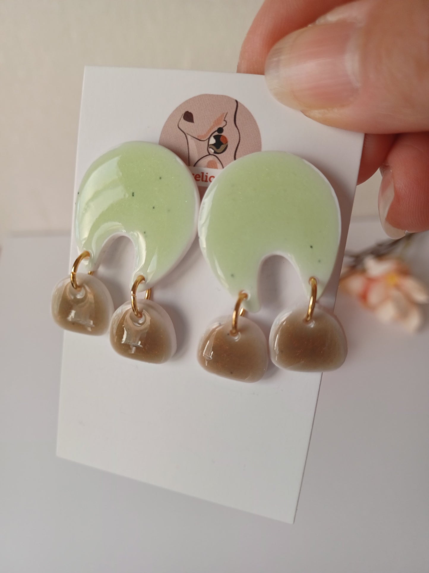 Mint Green Polymer Clay Dangle Earrings – Modern Neutral Arch