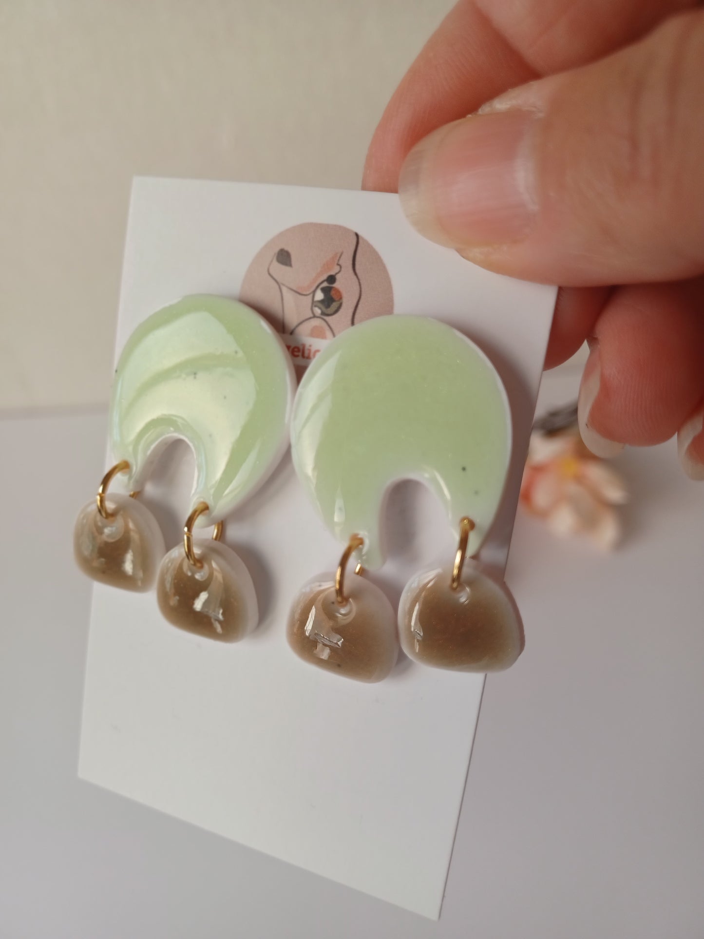 Mint Green Polymer Clay Dangle Earrings – Modern Neutral Arch