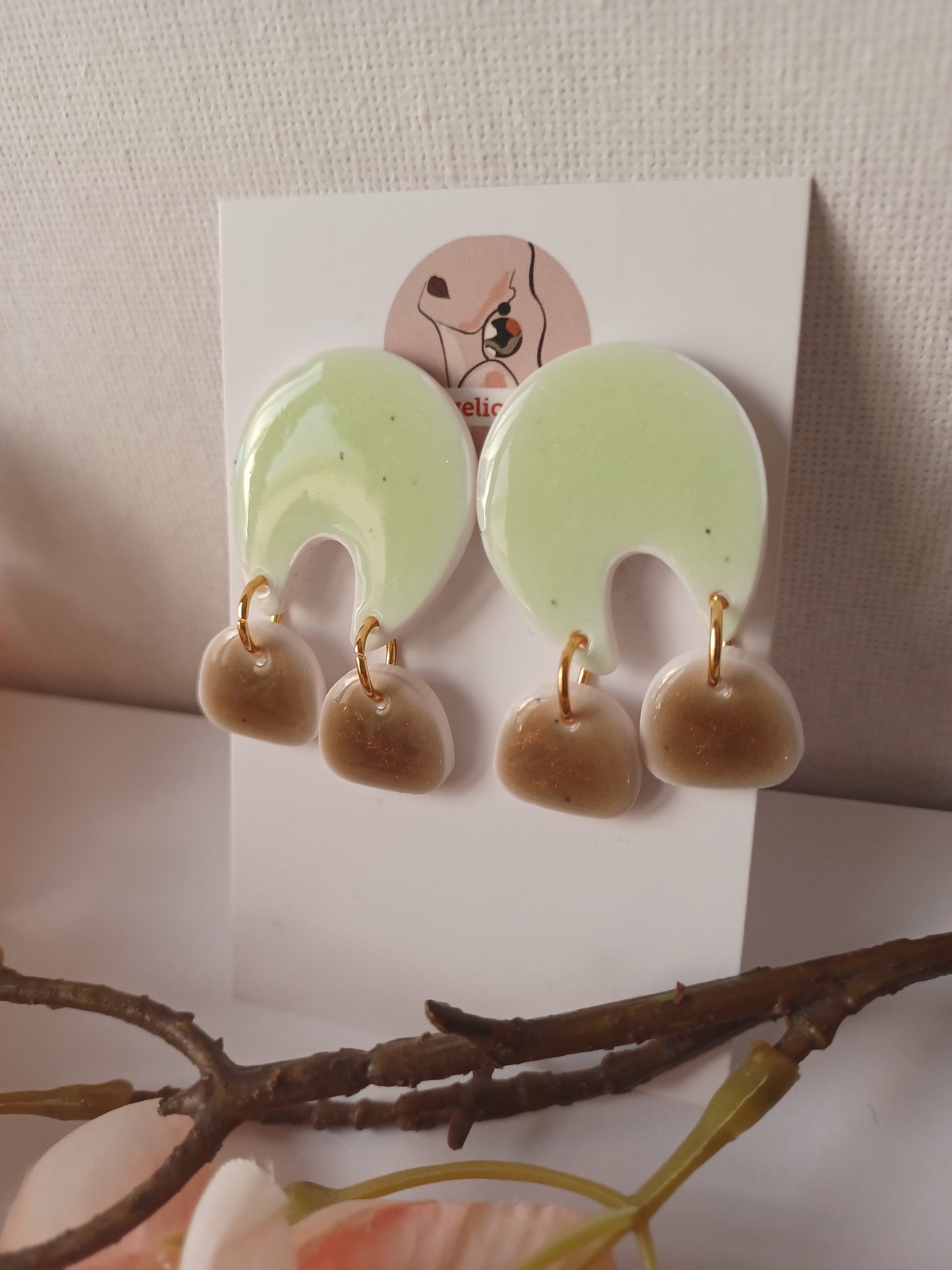 Mint Green Polymer Clay Dangle Earrings – Modern Neutral Arch