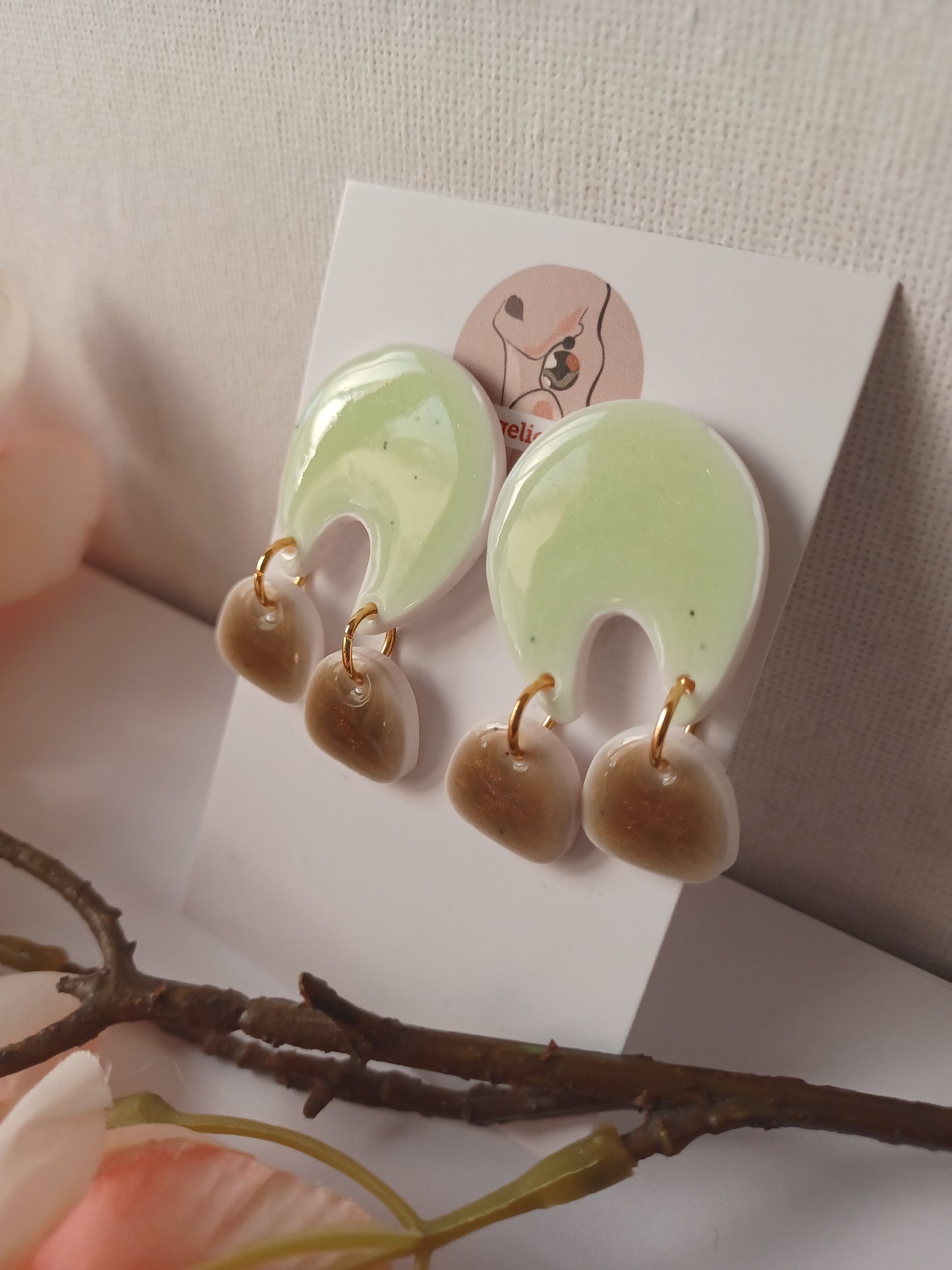 Mint Green Polymer Clay Dangle Earrings – Modern Neutral Arch