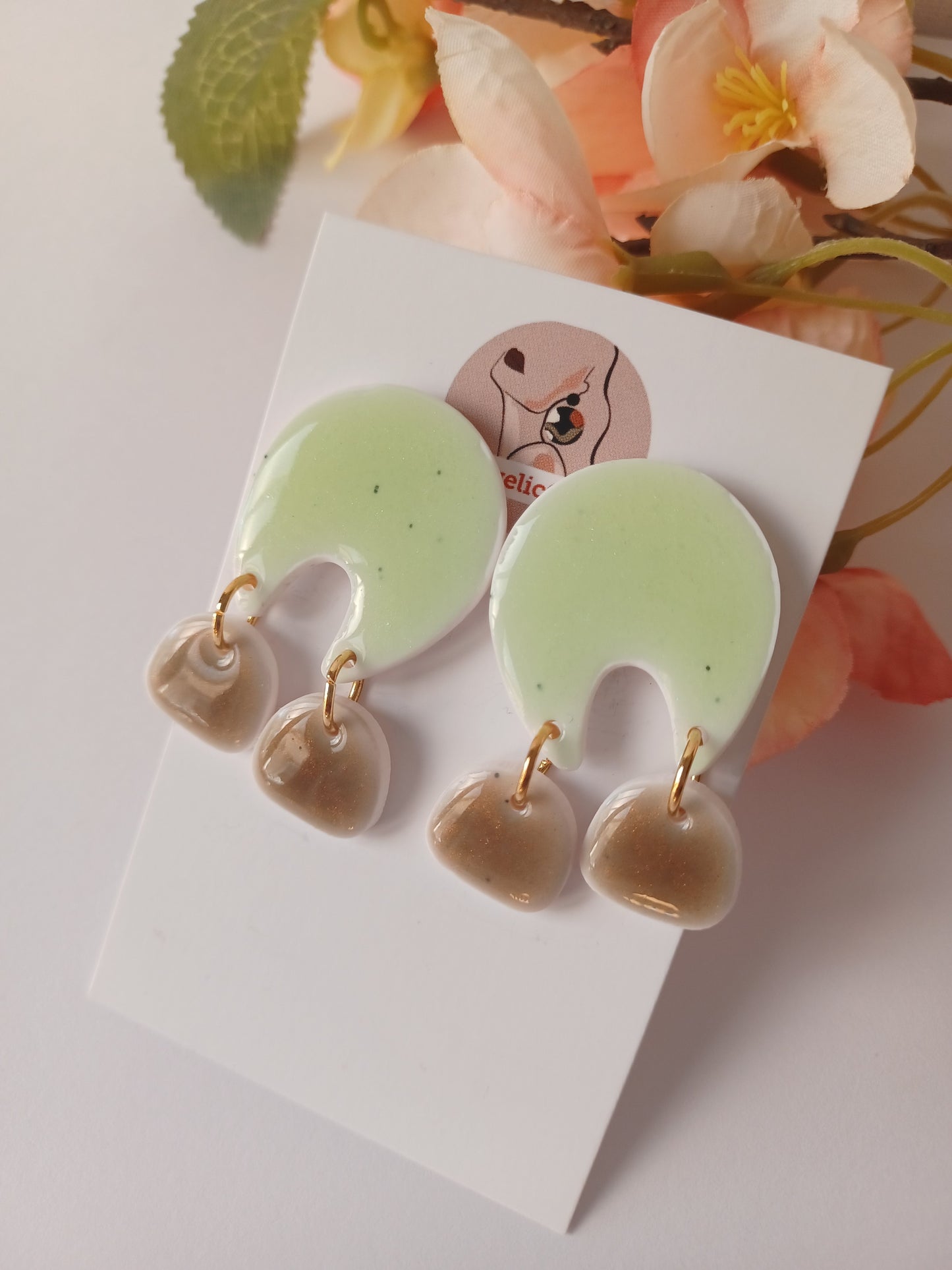 Mint Green Polymer Clay Dangle Earrings – Modern Neutral Arch