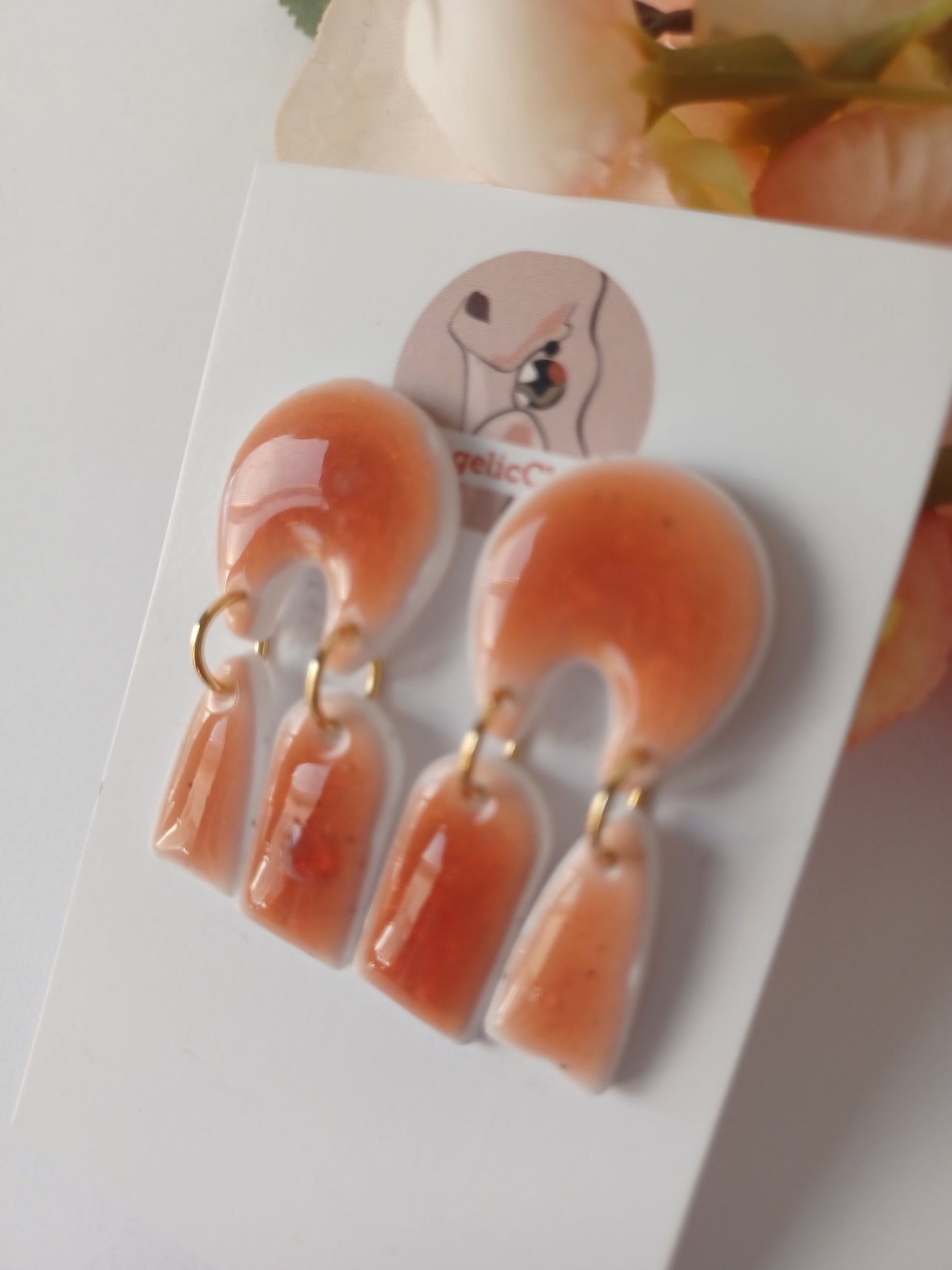 Handmade Burnt Orange Dangle Earrings – Polymer Clay Resin Jewelry